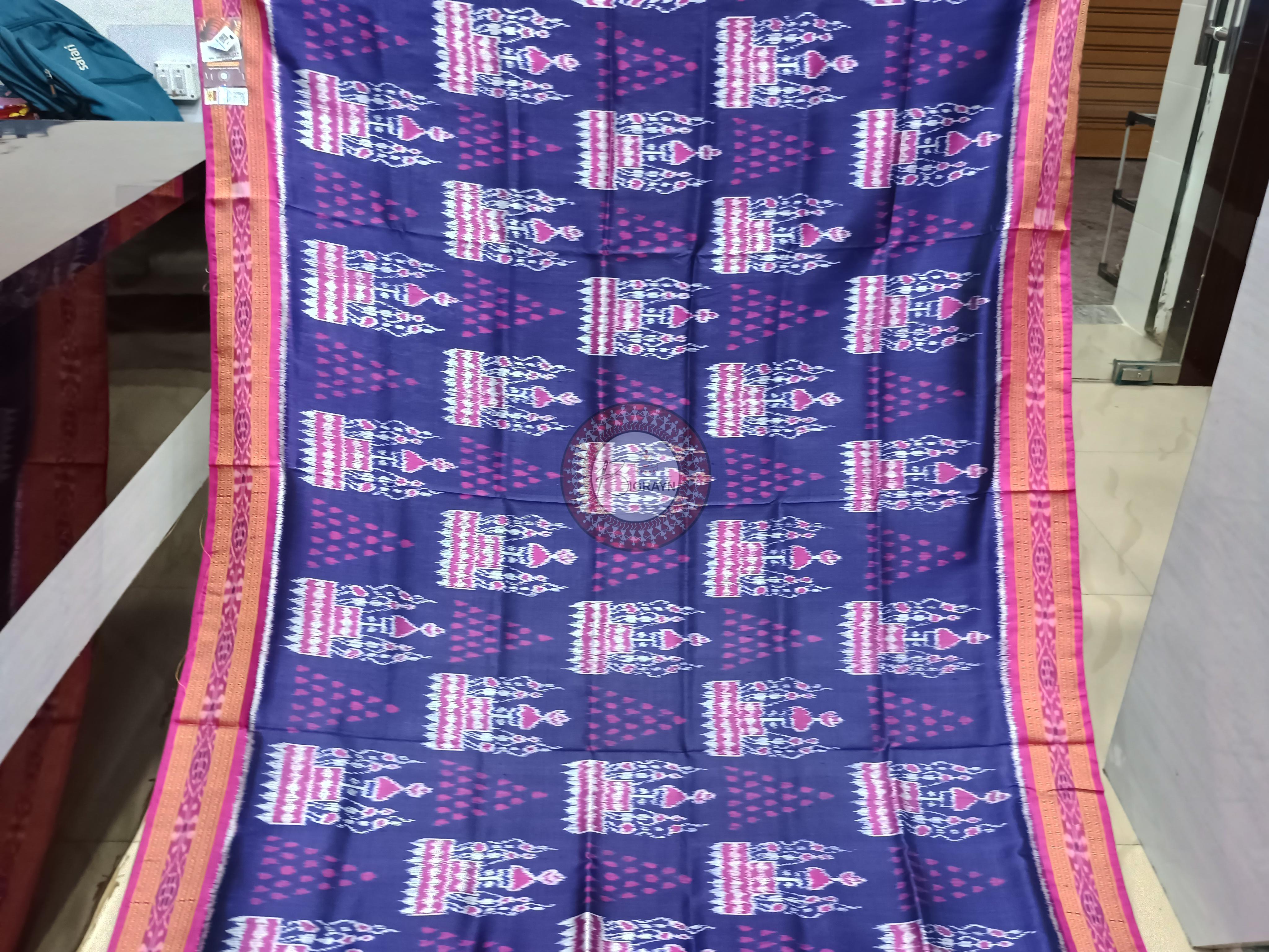 Blue Magenta Tribal And Chita Design Khandua Silk Saree