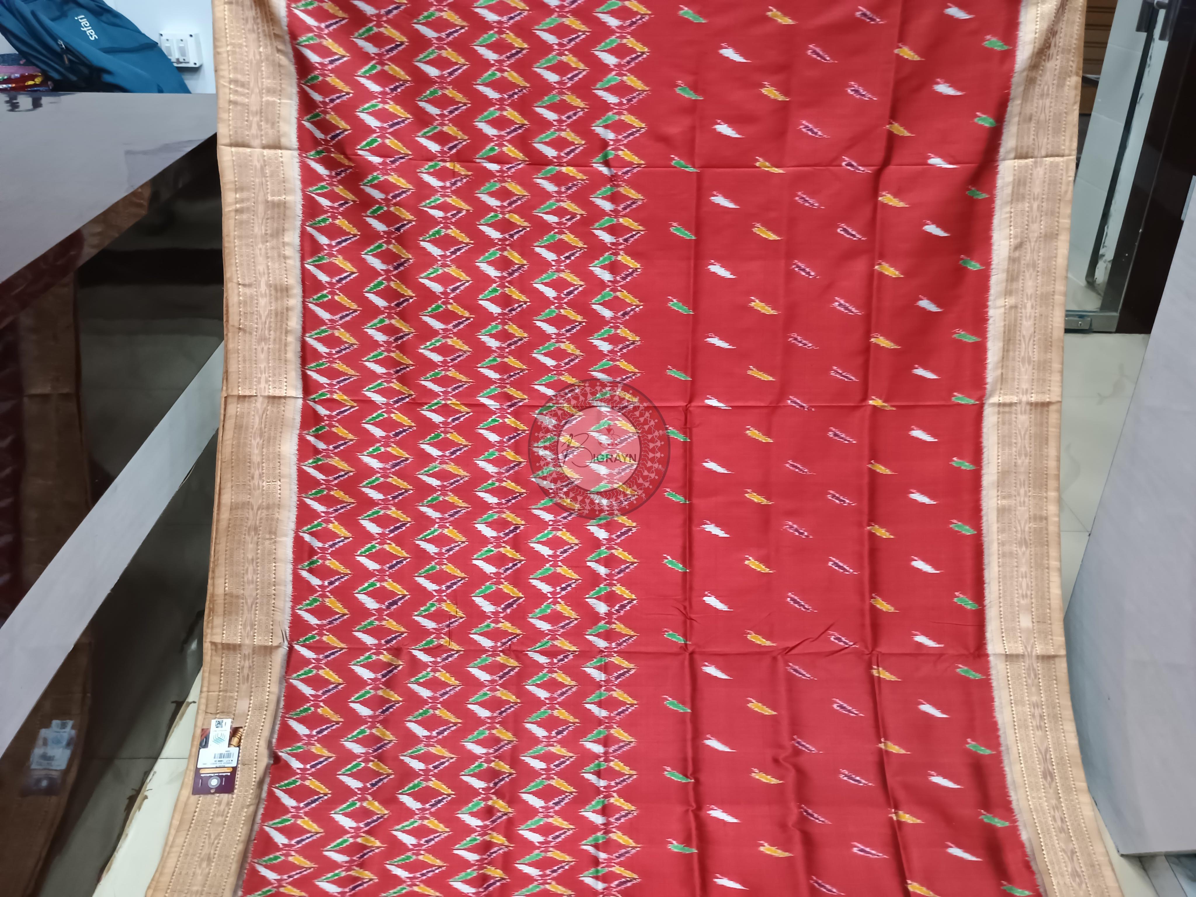 Maroon Off White Khandua Silk Saree