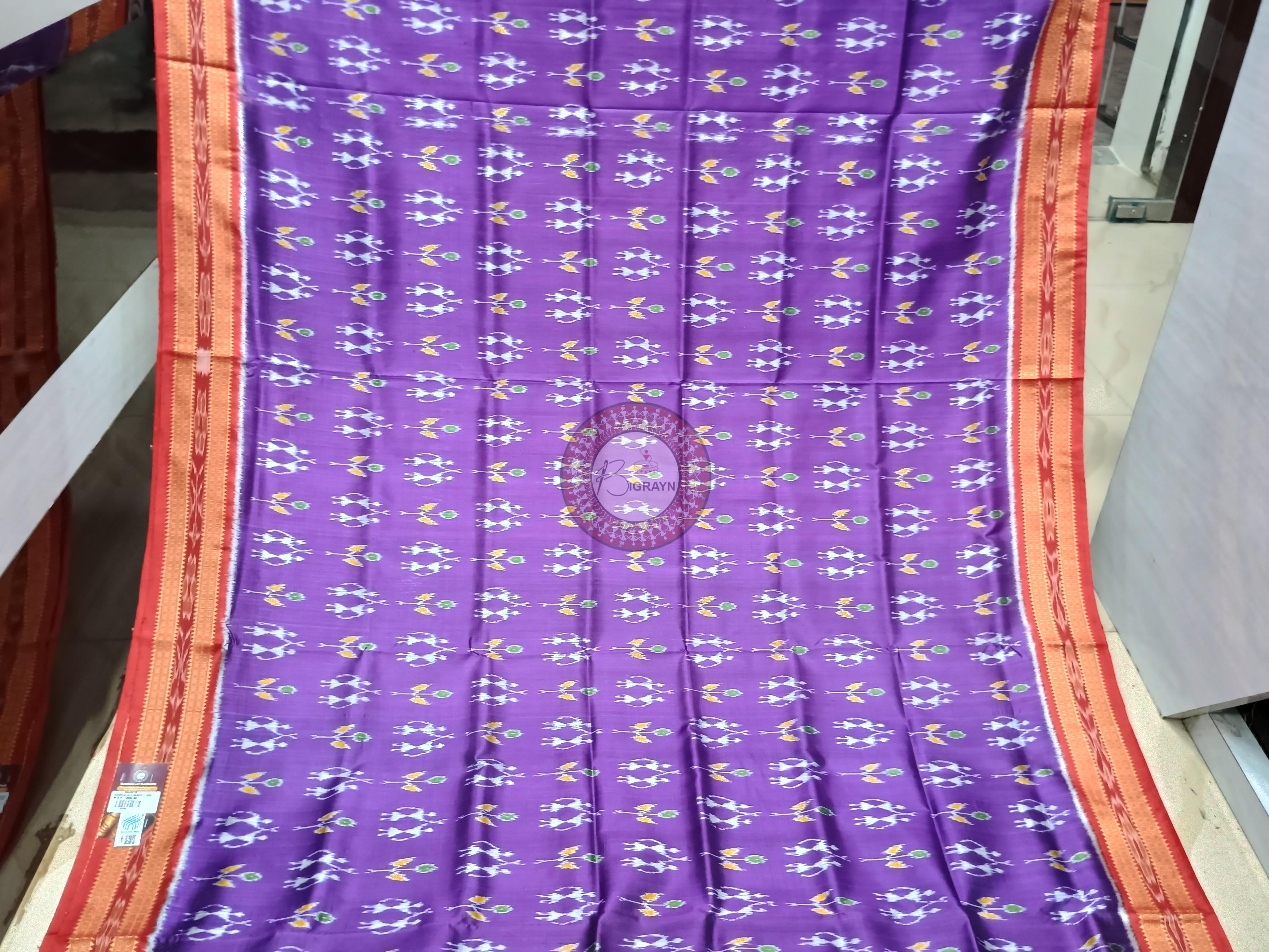 Purple Red Tribal Design Khandua Silk Saree