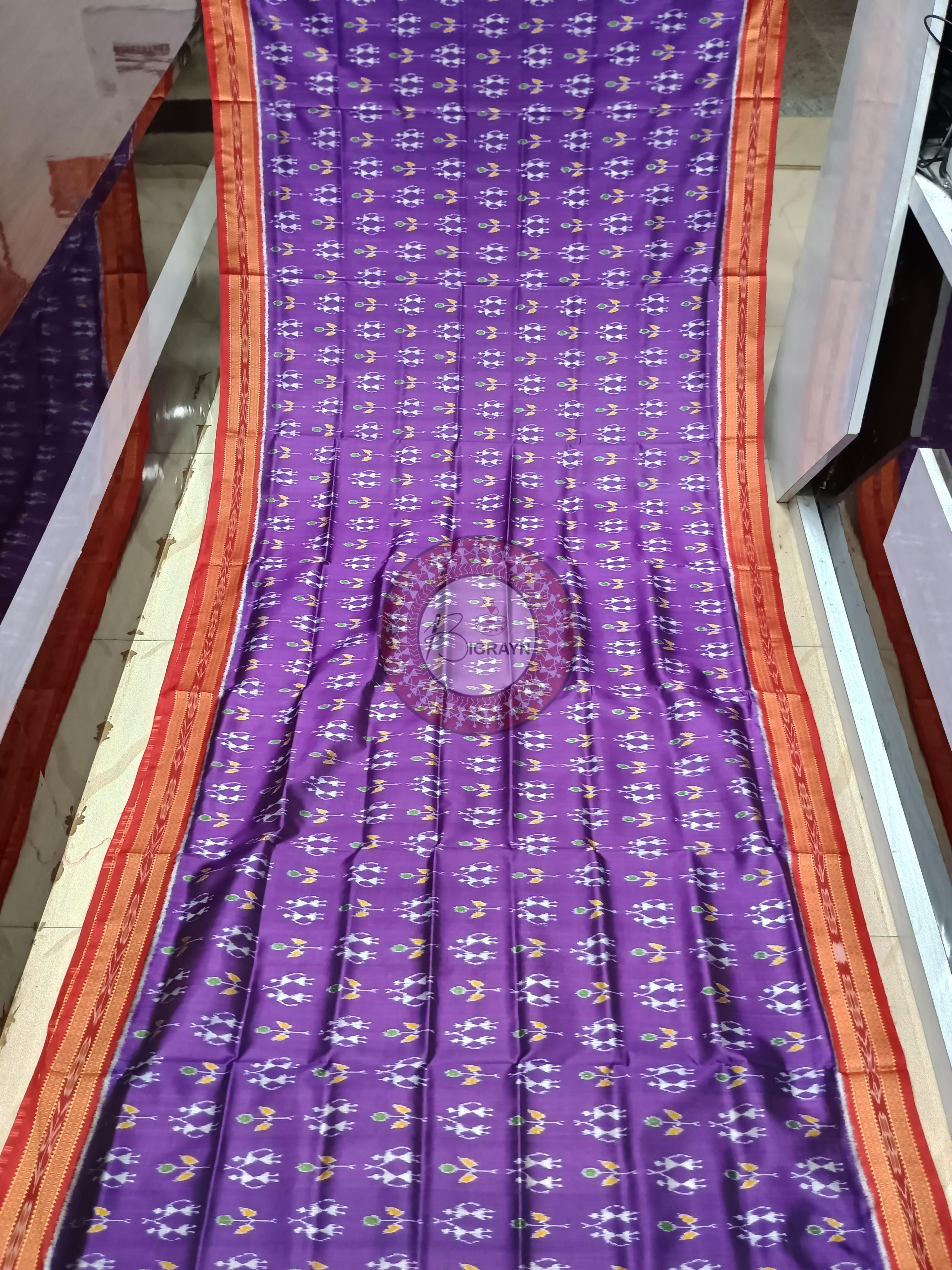 Purple Red Tribal Design Khandua Silk Saree