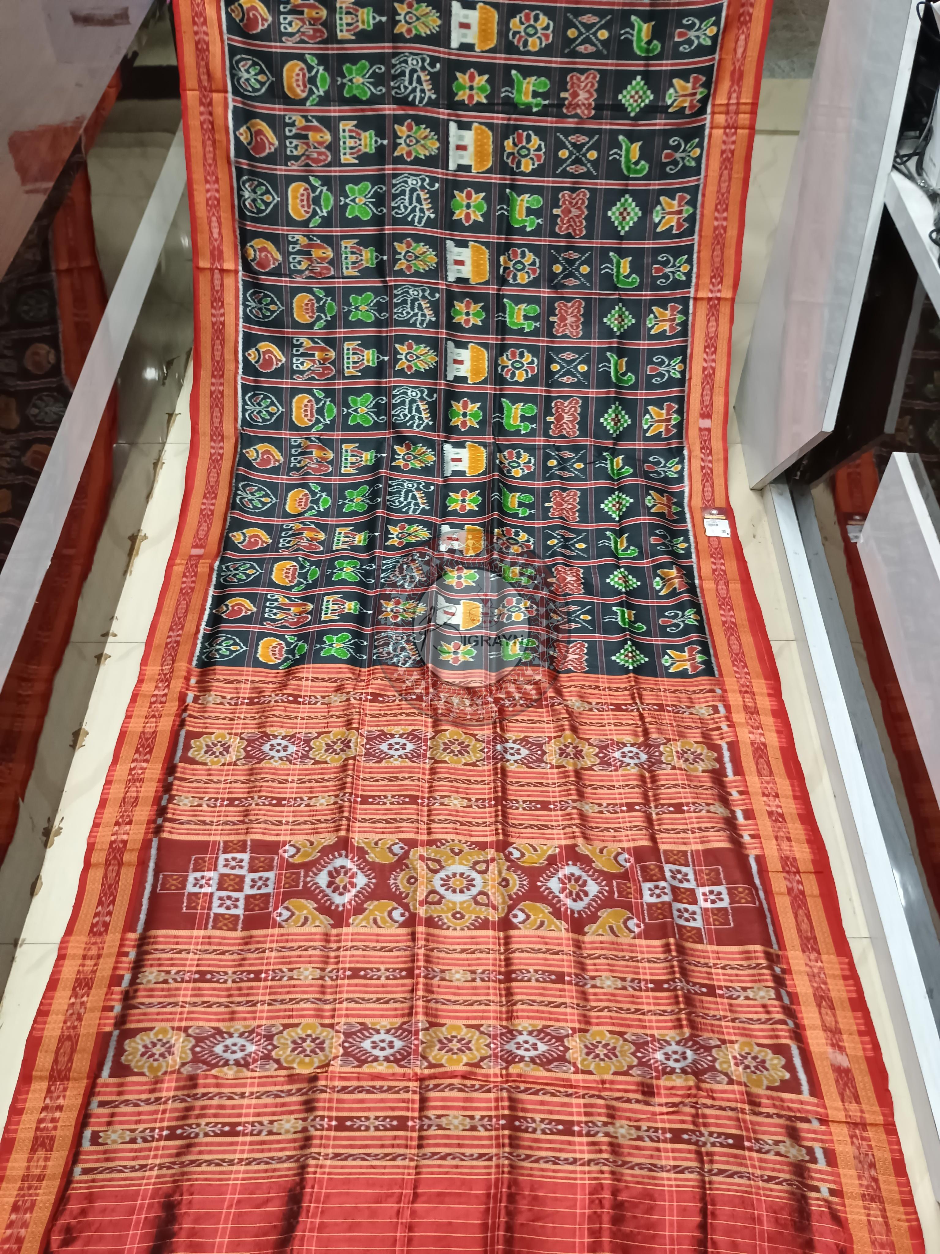 Black Red Nabakothi Design Khandua Silk Saree