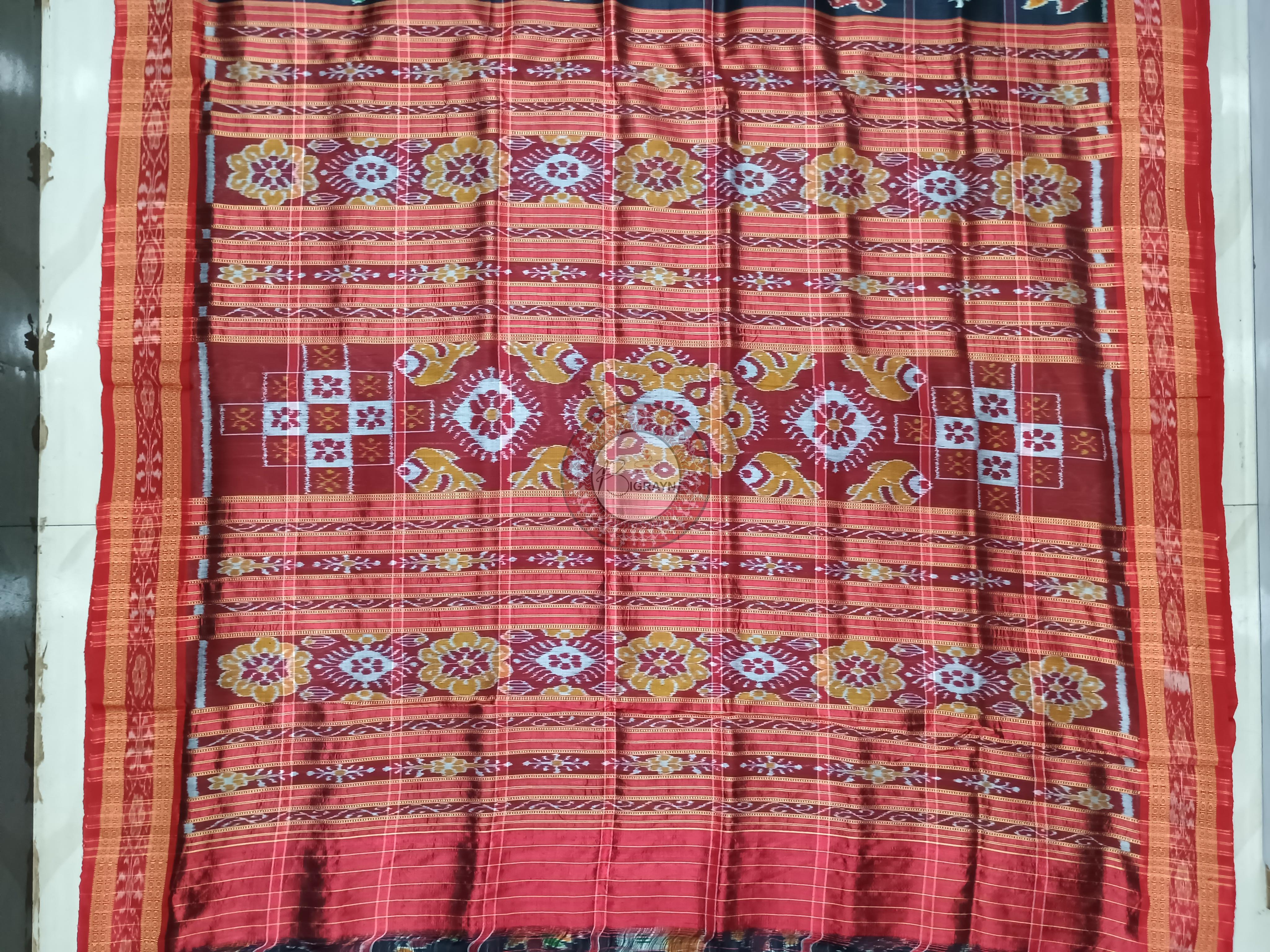 Black Red Nabakothi Design Khandua Silk Saree