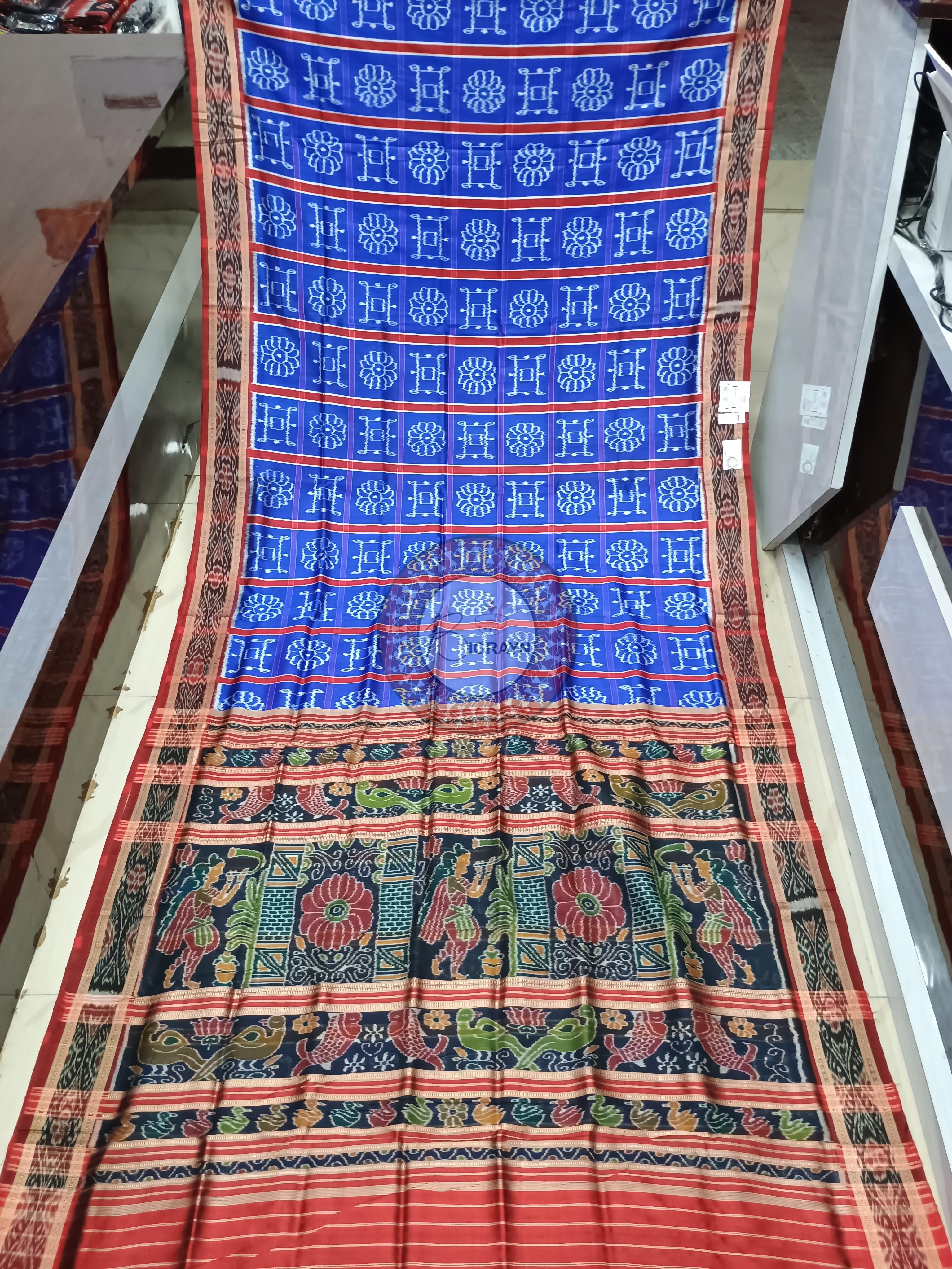 Blue Red Nabakothi Design Khandua Silk Saree