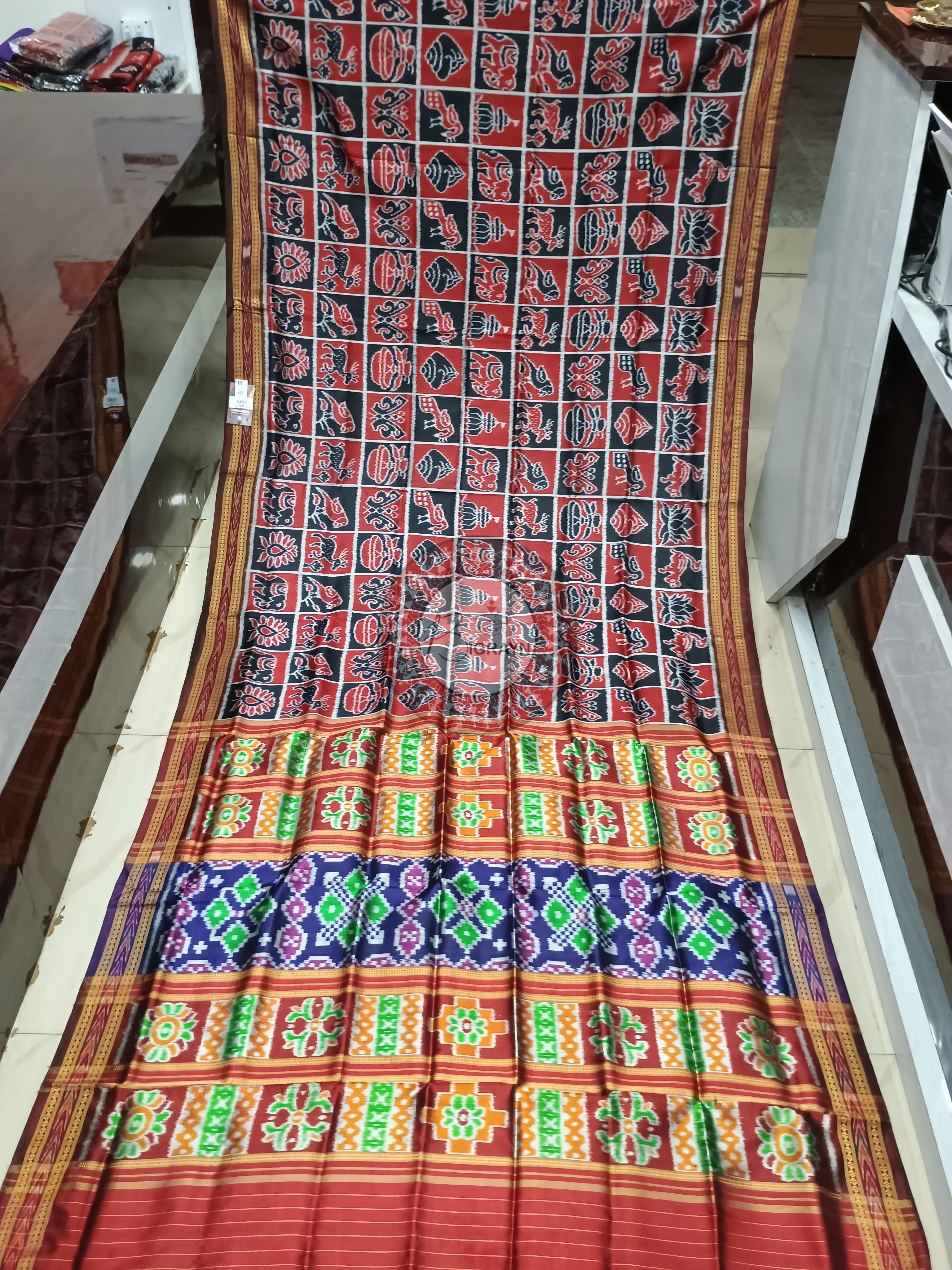 Black Maroon Nabakothi Design Khandua Silk Saree