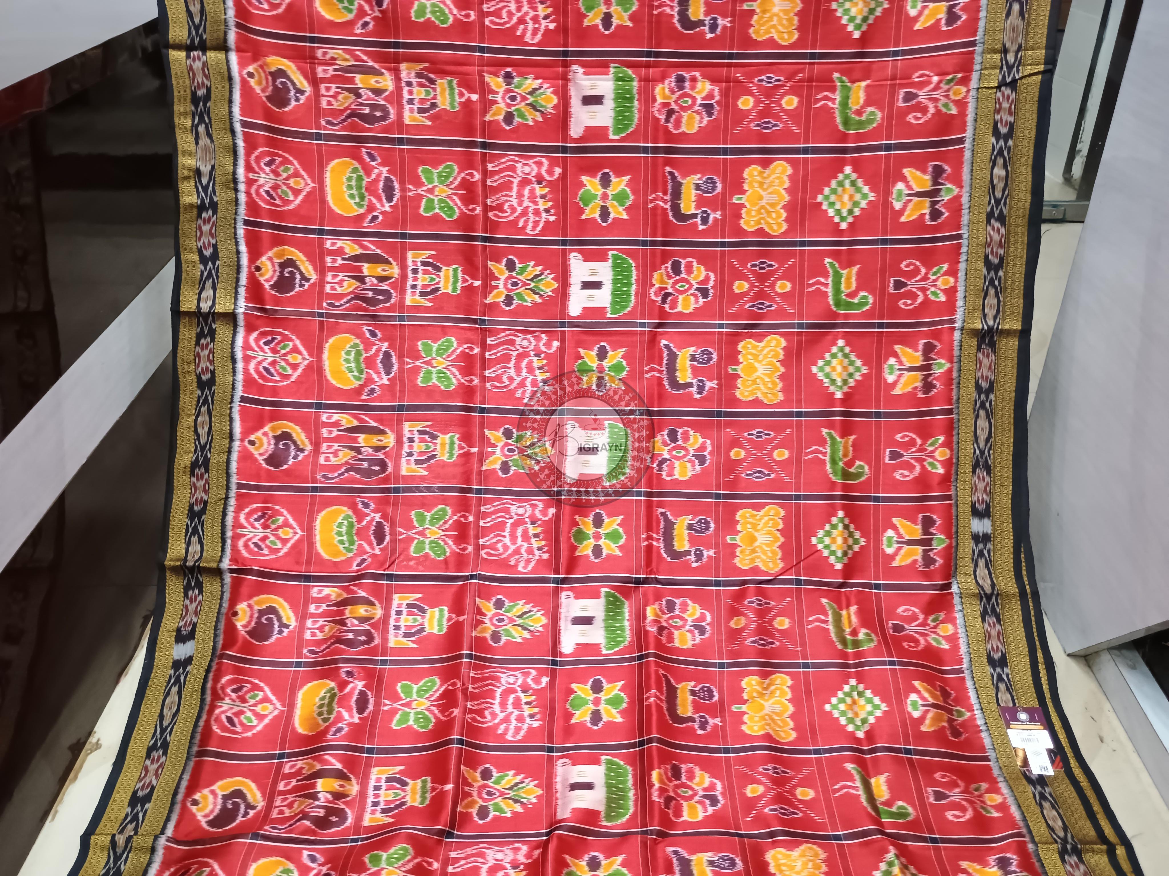 Red Black Nabakothi Design Khandua Silk Saree