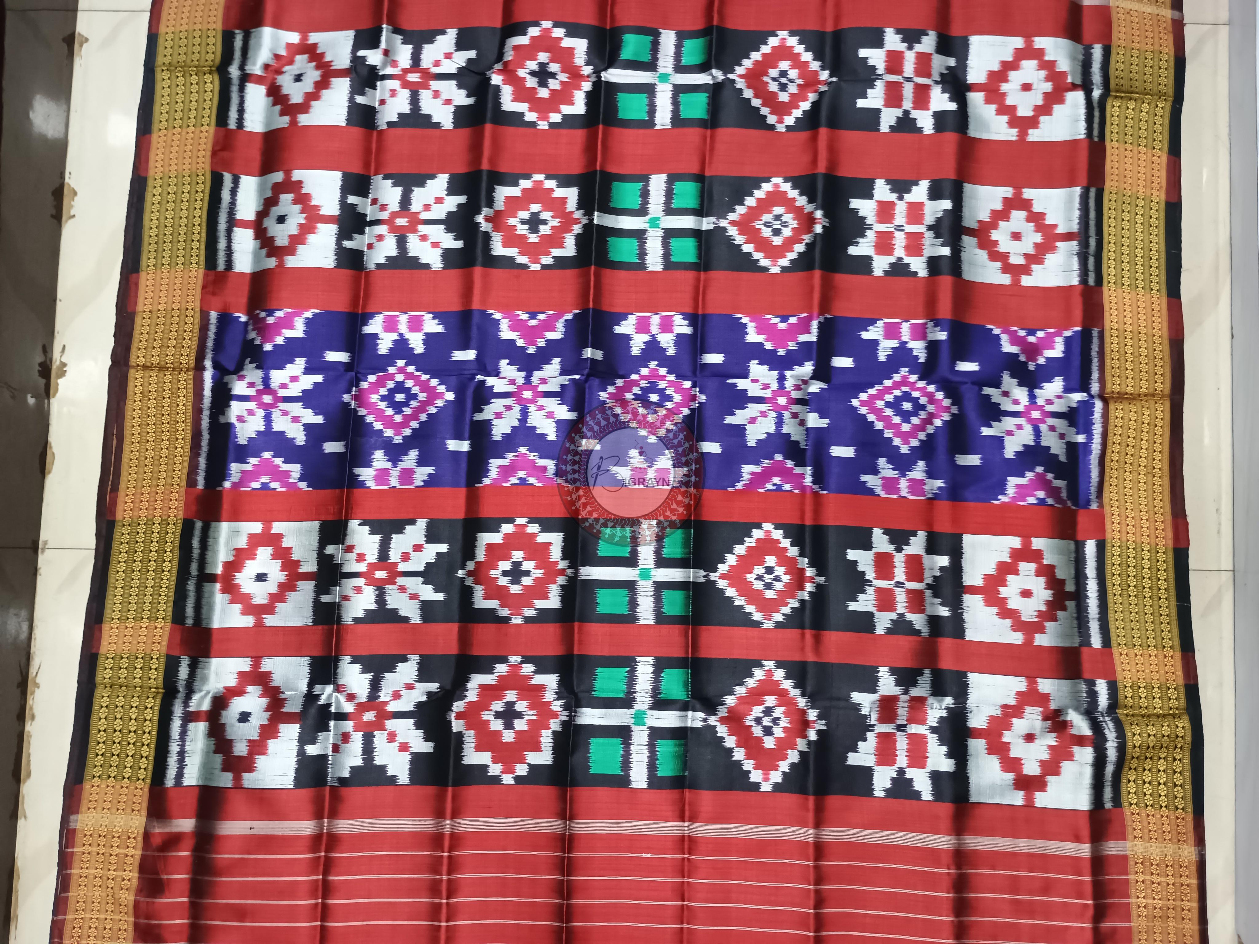 Blue Maroon Utkal Laxmi Design Khandua Silk Saree