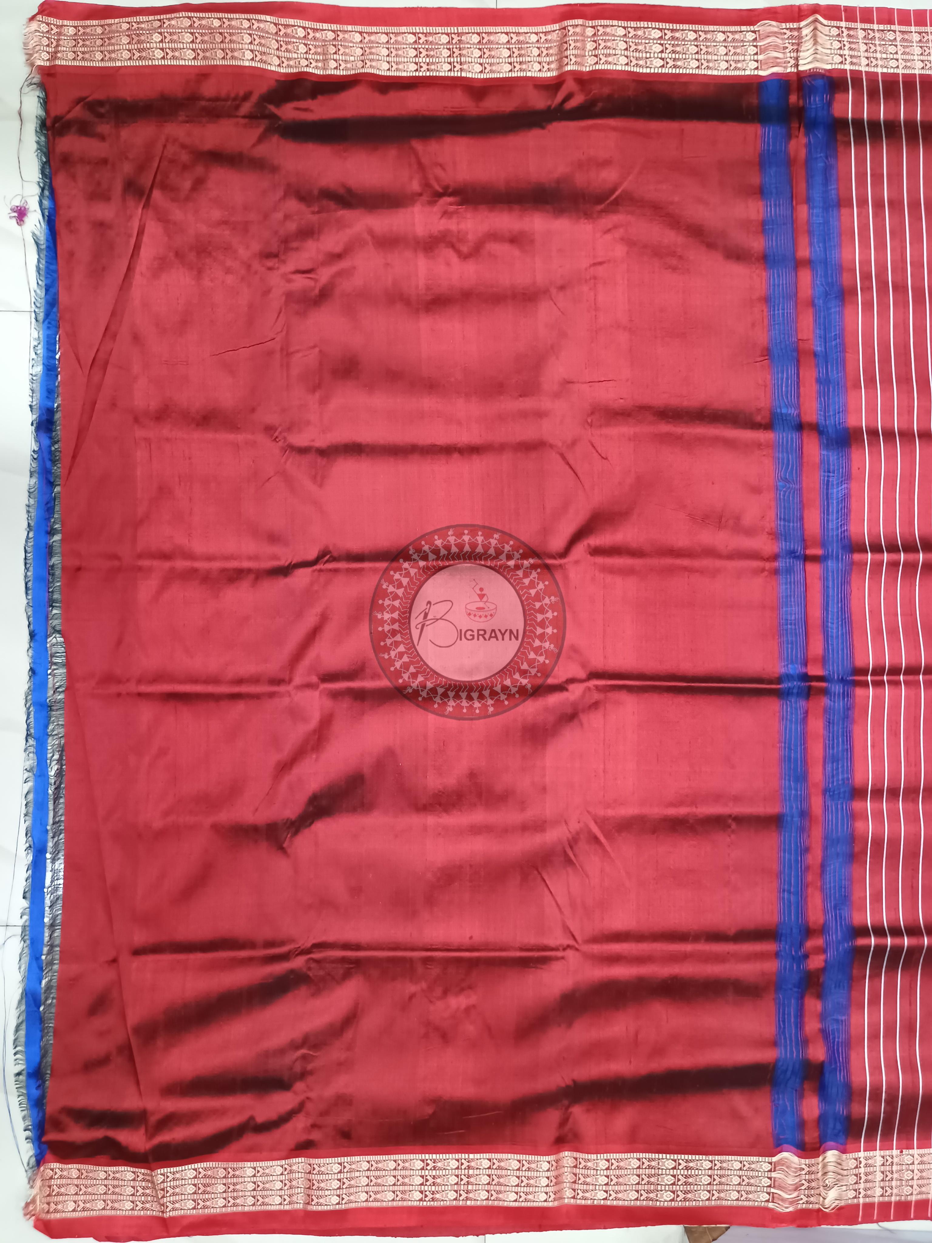 Blue Red Jalla Border Khandua Silk Saree