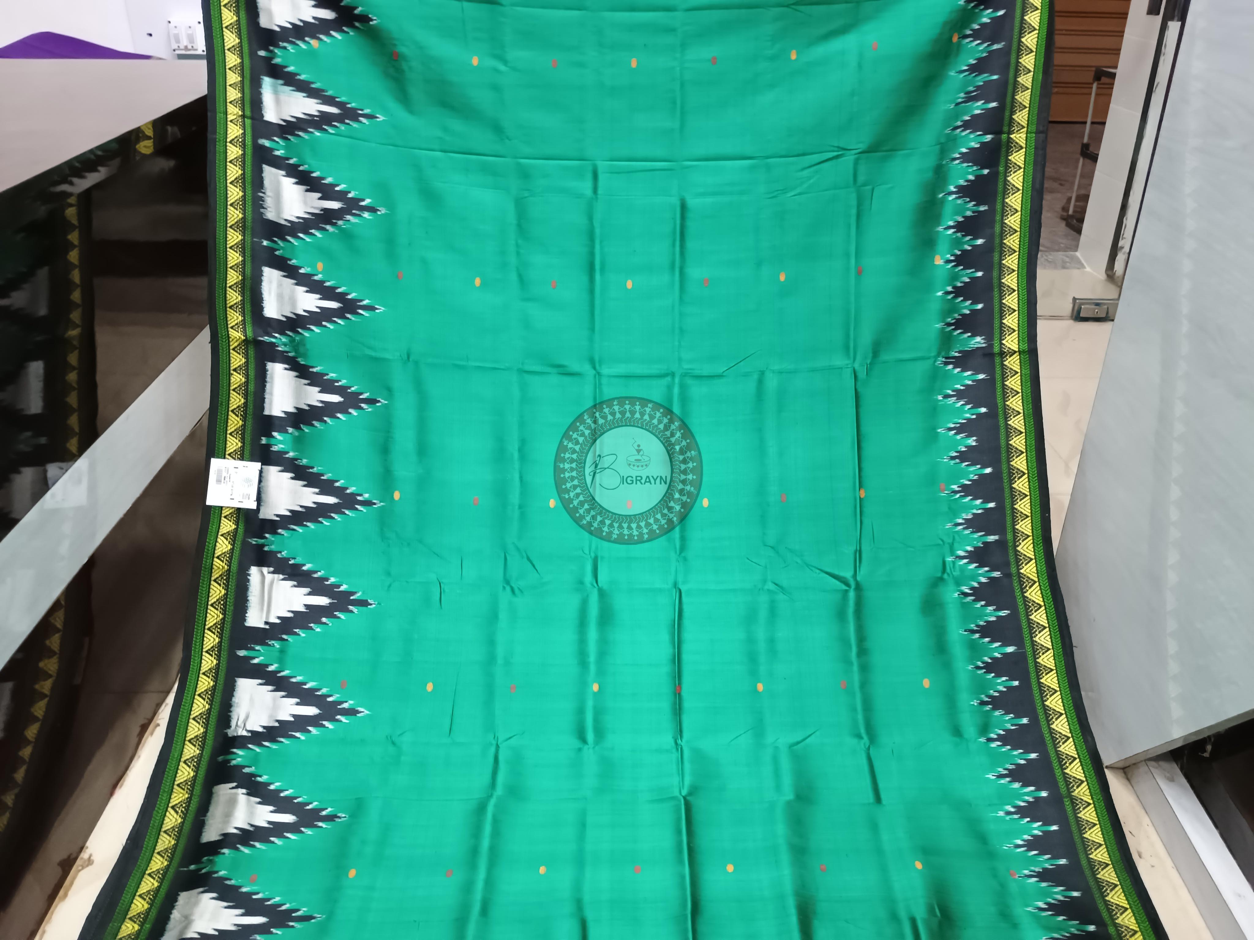 Green Black Dongria Border Khandua Silk Saree