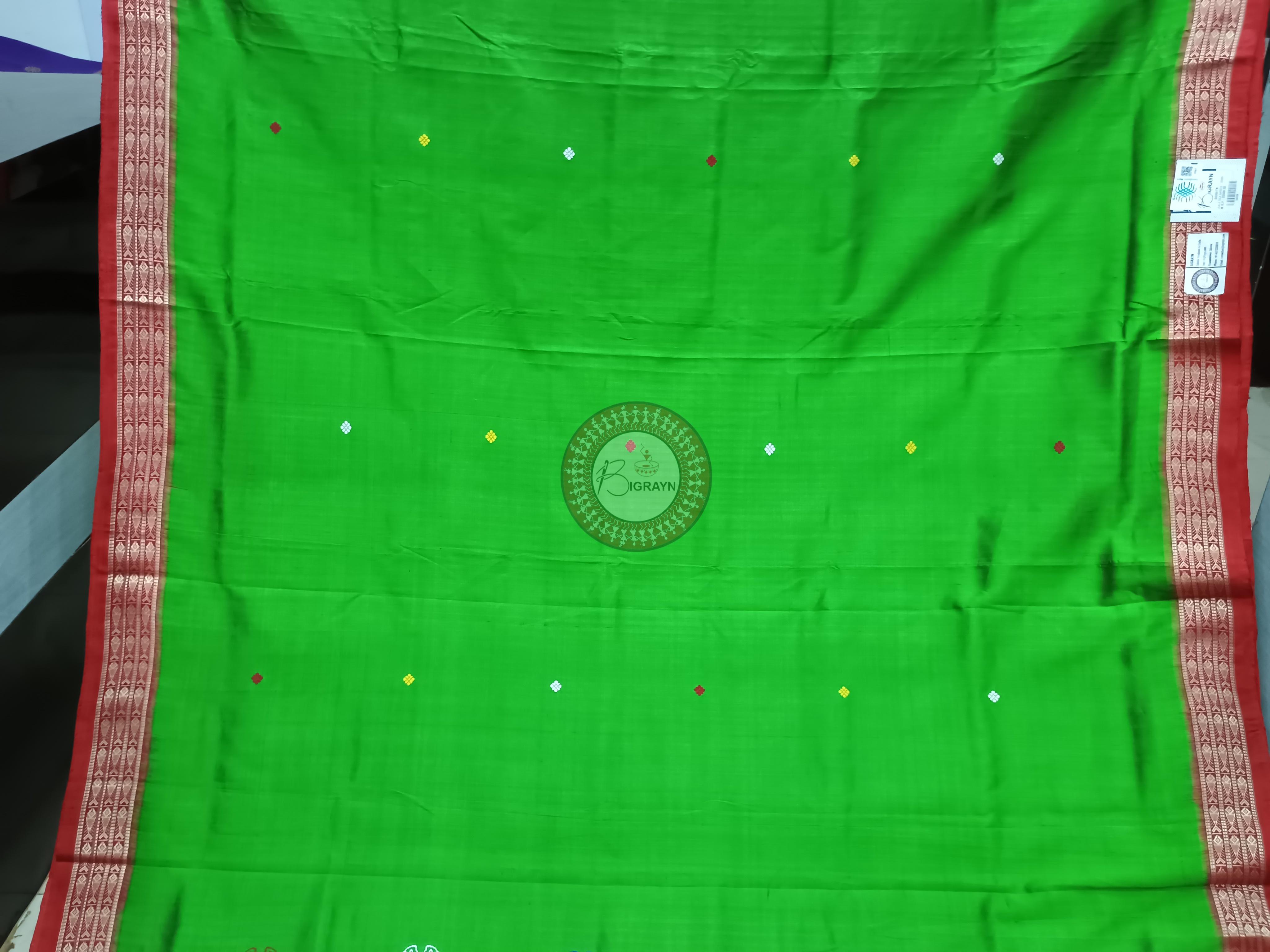 Green Red Jalla Border Khandua Silk Saree