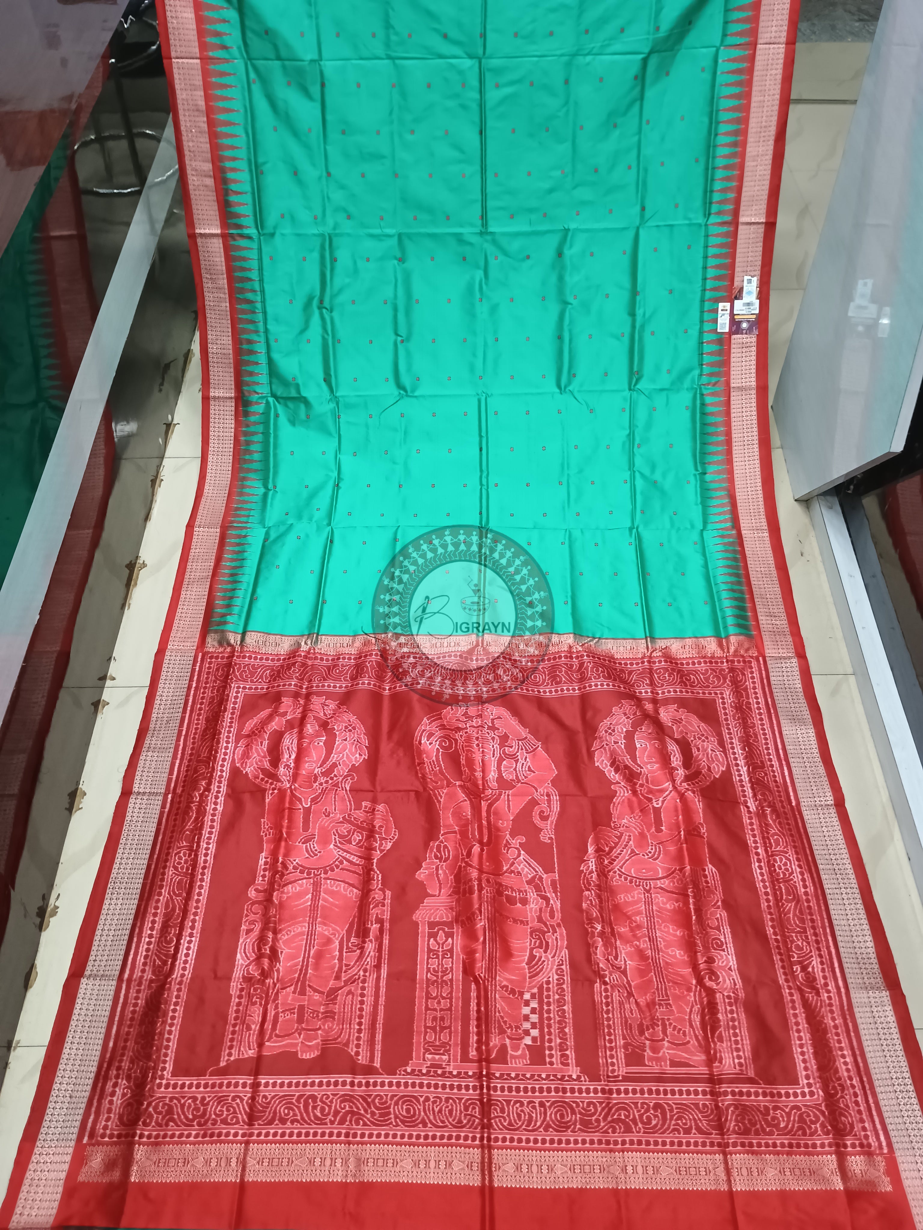 Sea Green Red Nartaki Pallu Exclusive Sambalpuri Silk Saree