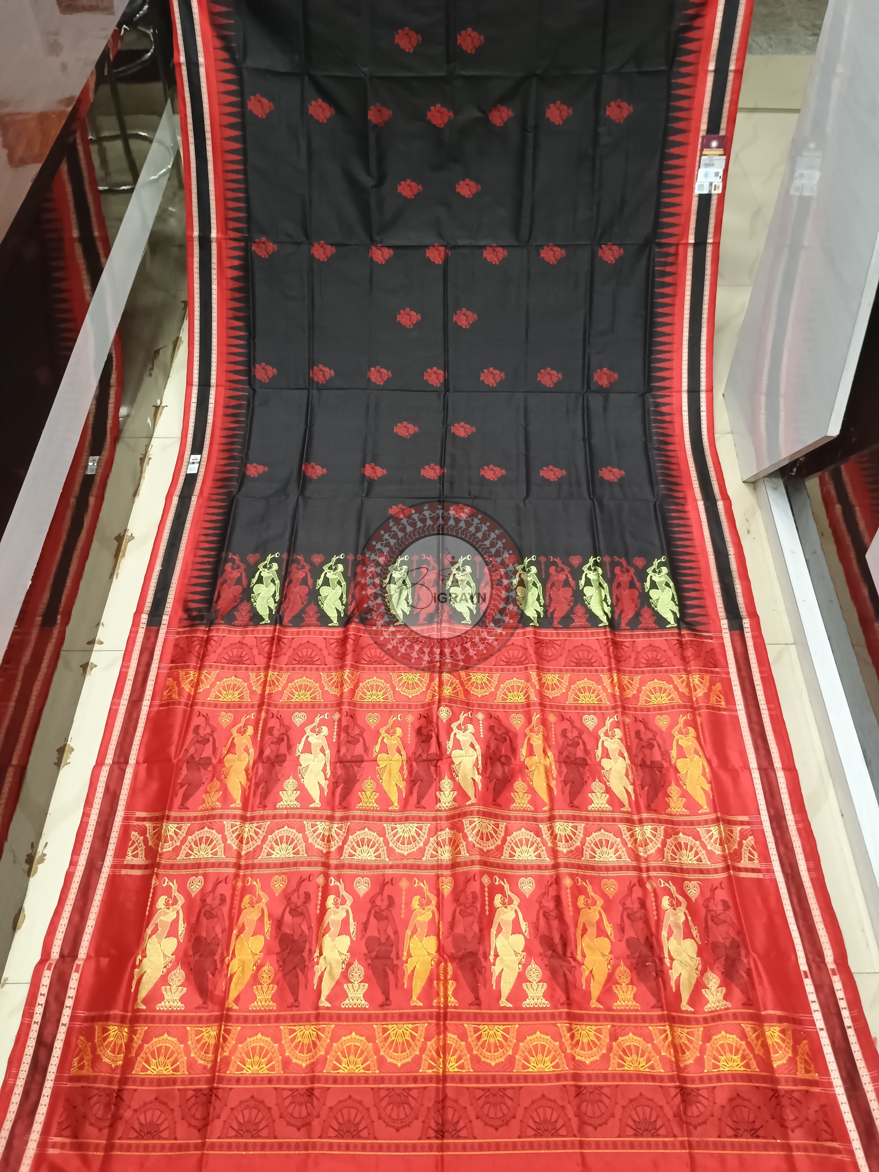 Black Red Natraj Exclusive Bomkai Silk Saree