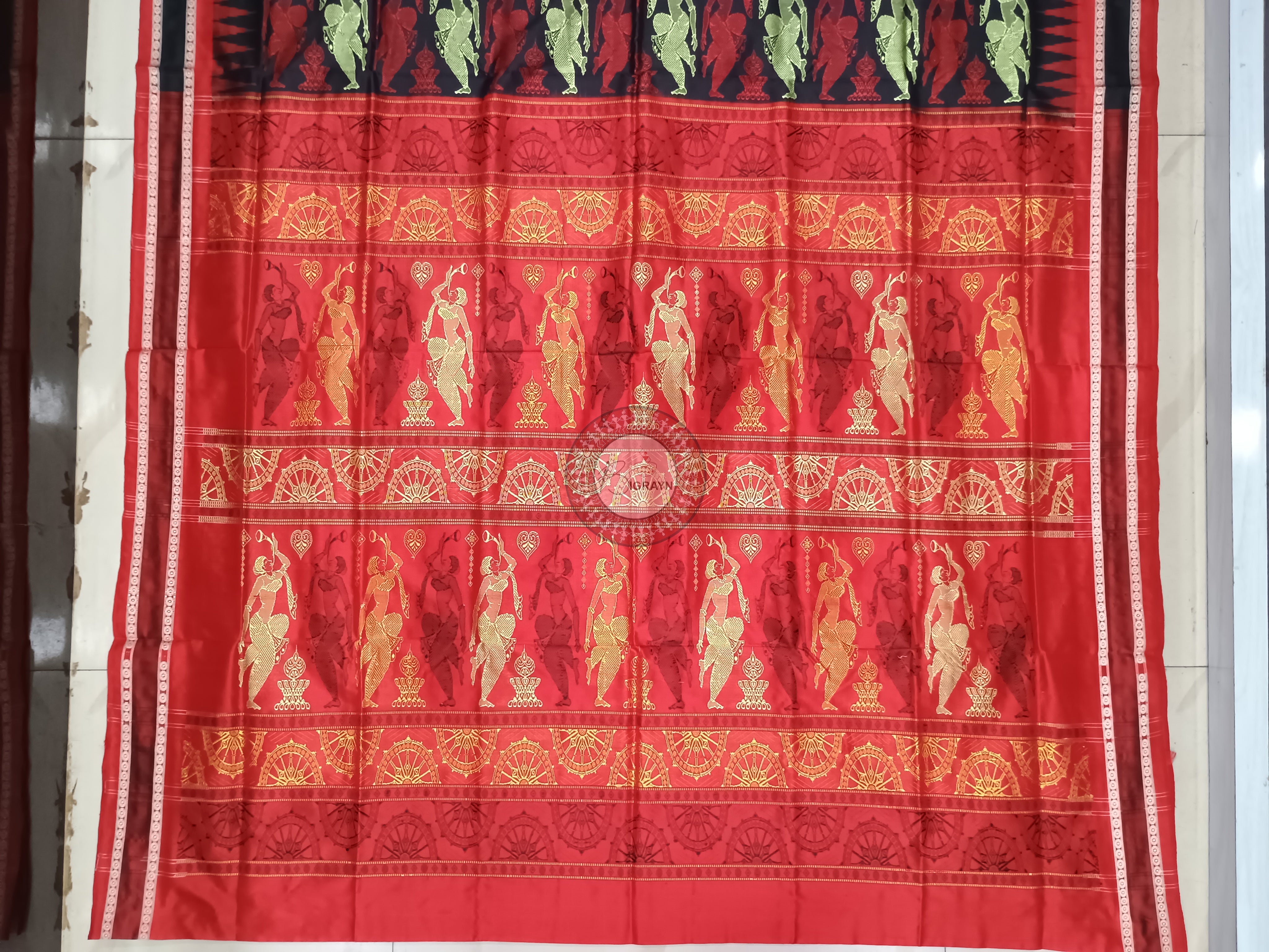 Black Red Natraj Exclusive Bomkai Silk Saree