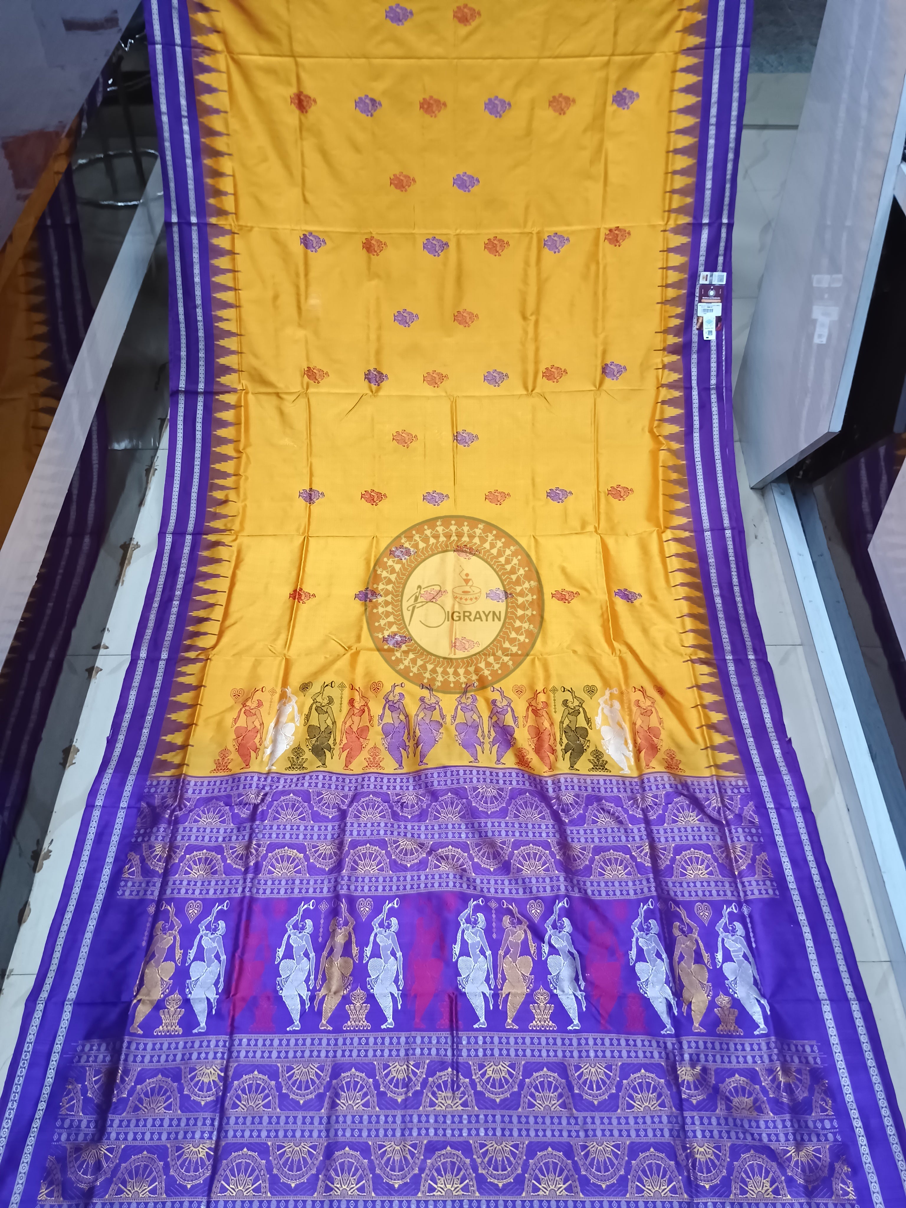 Yellow Purple Natraj Exclusive Bomkai Silk Saree