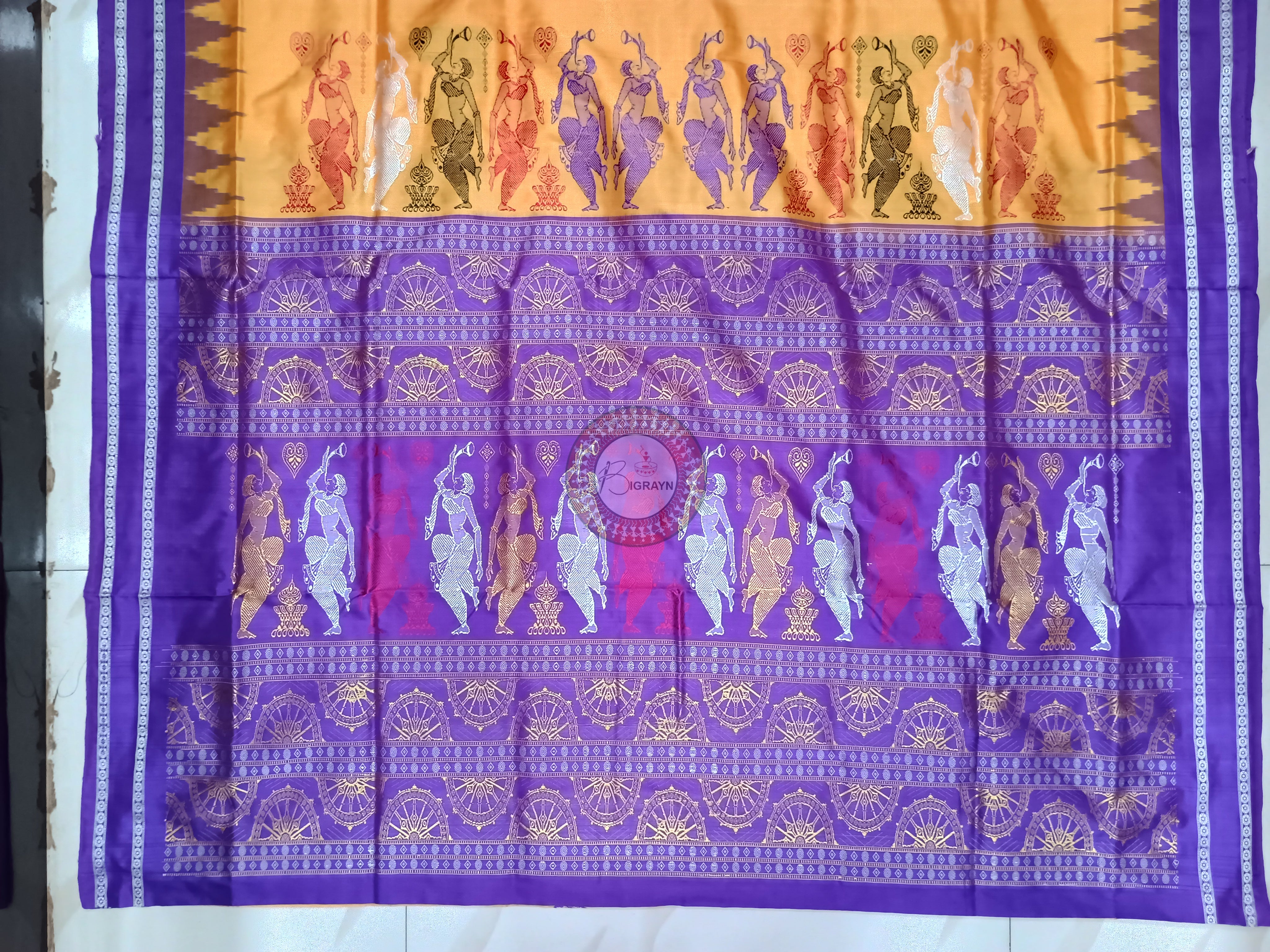 Yellow Purple Natraj Exclusive Bomkai Silk Saree