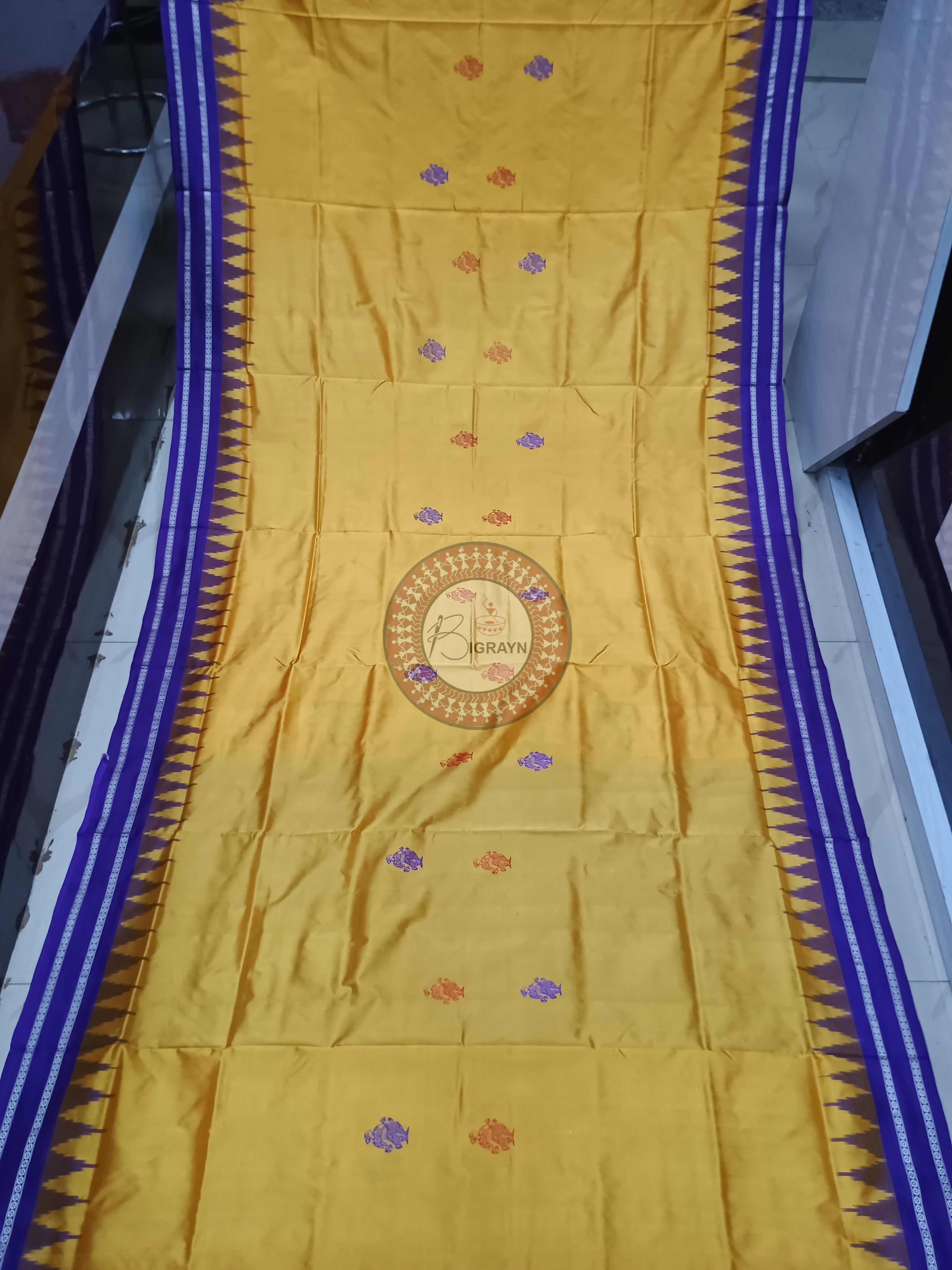 Yellow Purple Natraj Exclusive Bomkai Silk Saree