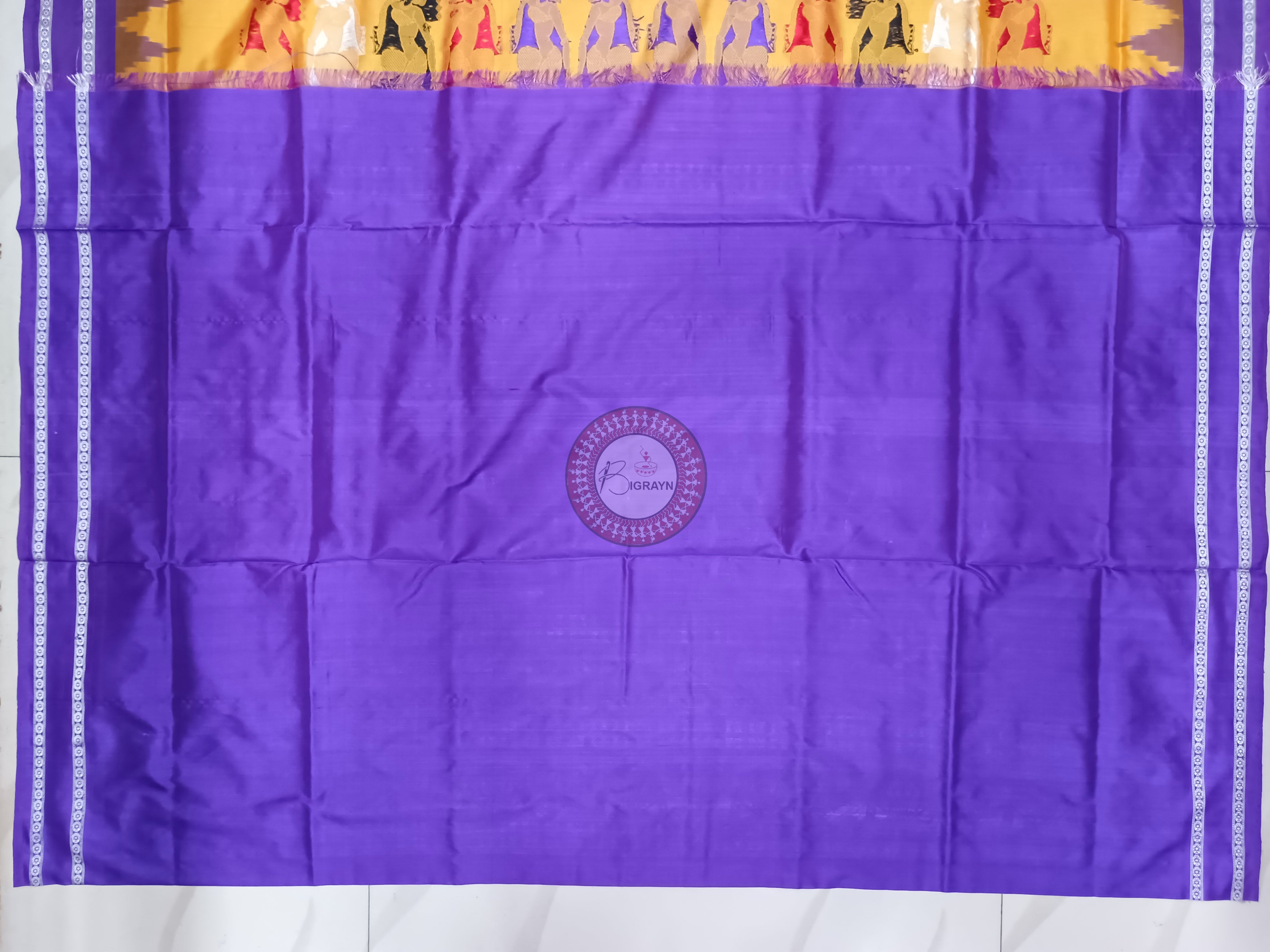 Yellow Purple Natraj Exclusive Bomkai Silk Saree