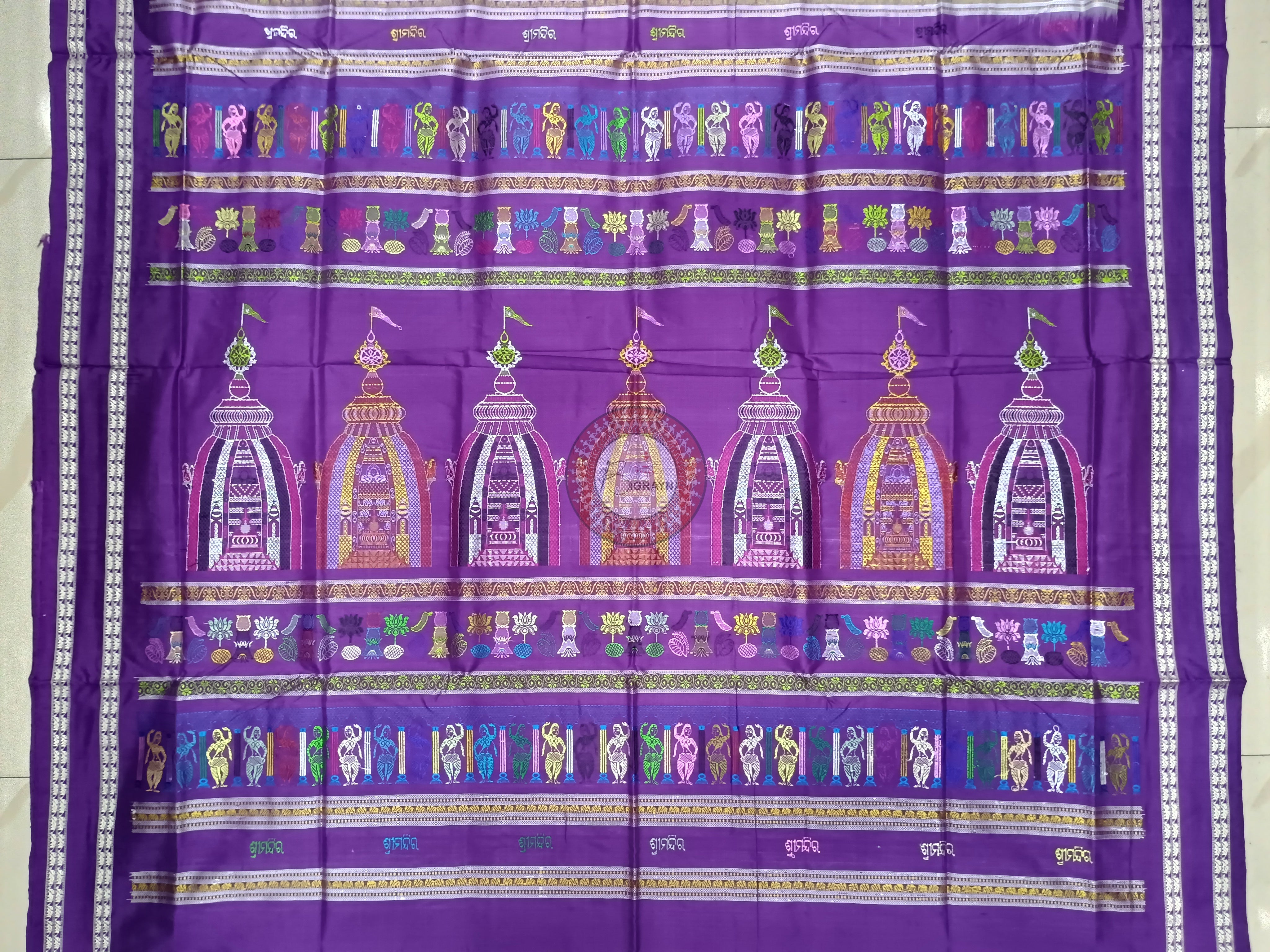 White Purple Sri Mandir Sambalpuri Silk Saree