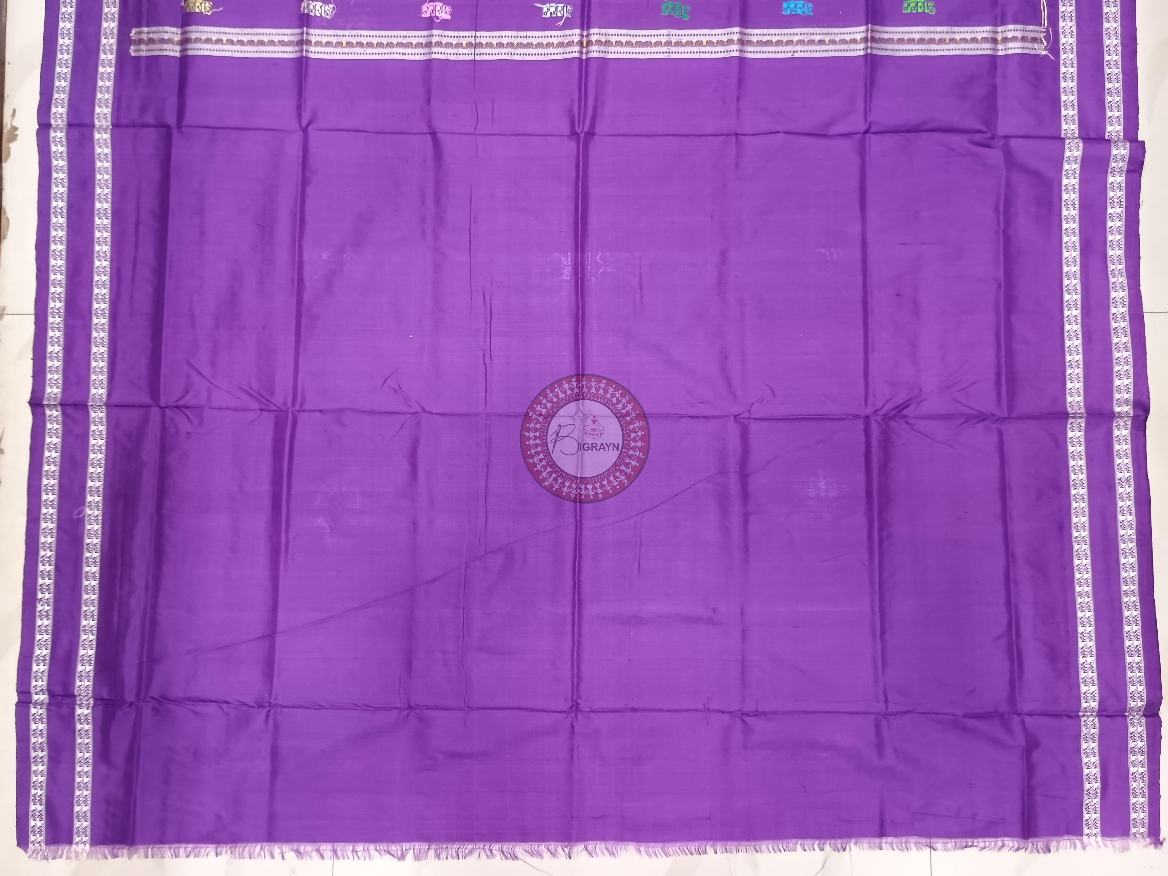 White Purple Sri Mandir Sambalpuri Silk Saree