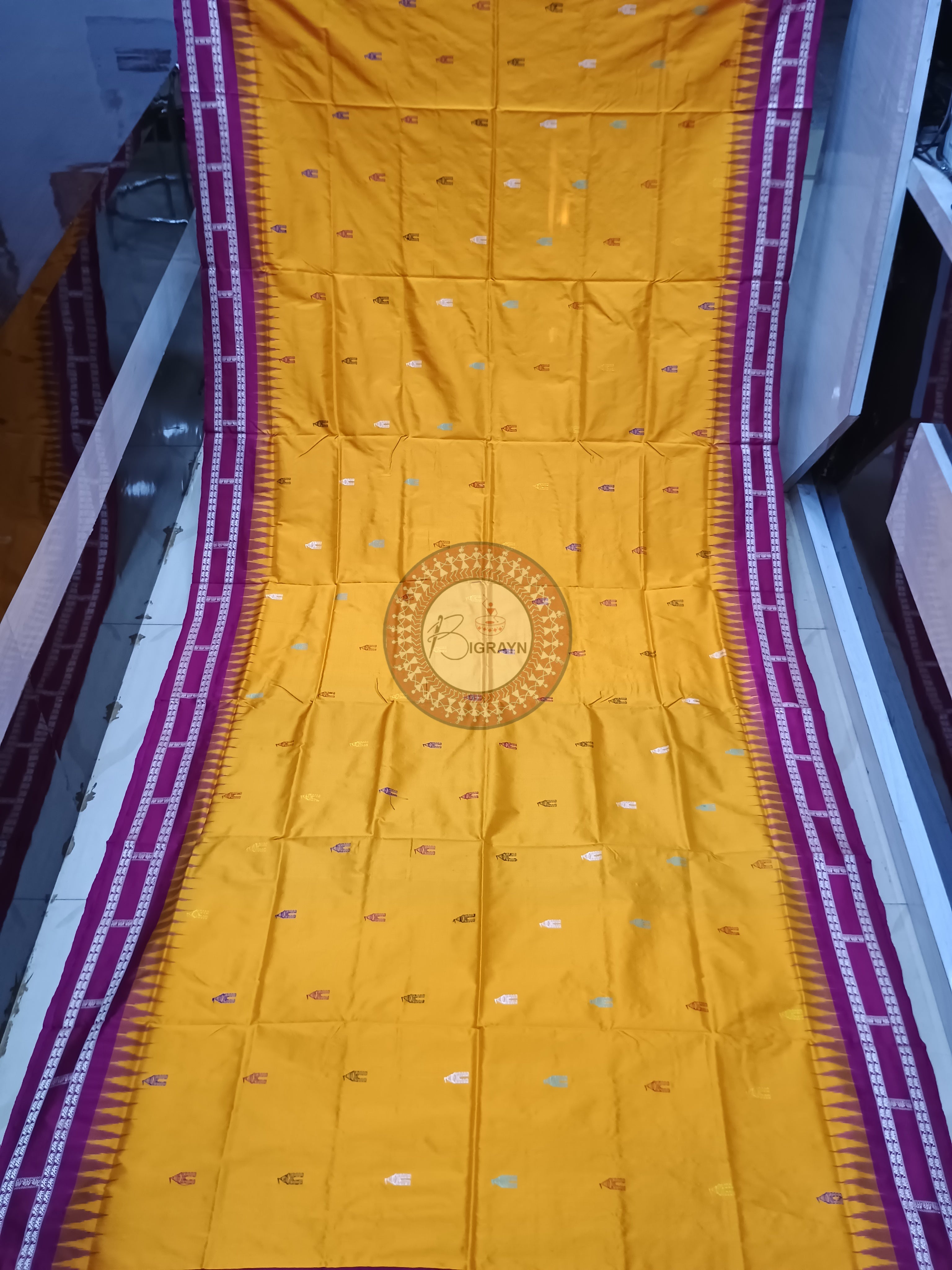 Orange Magenta Sri Mandir Sambalpuri Silk Saree