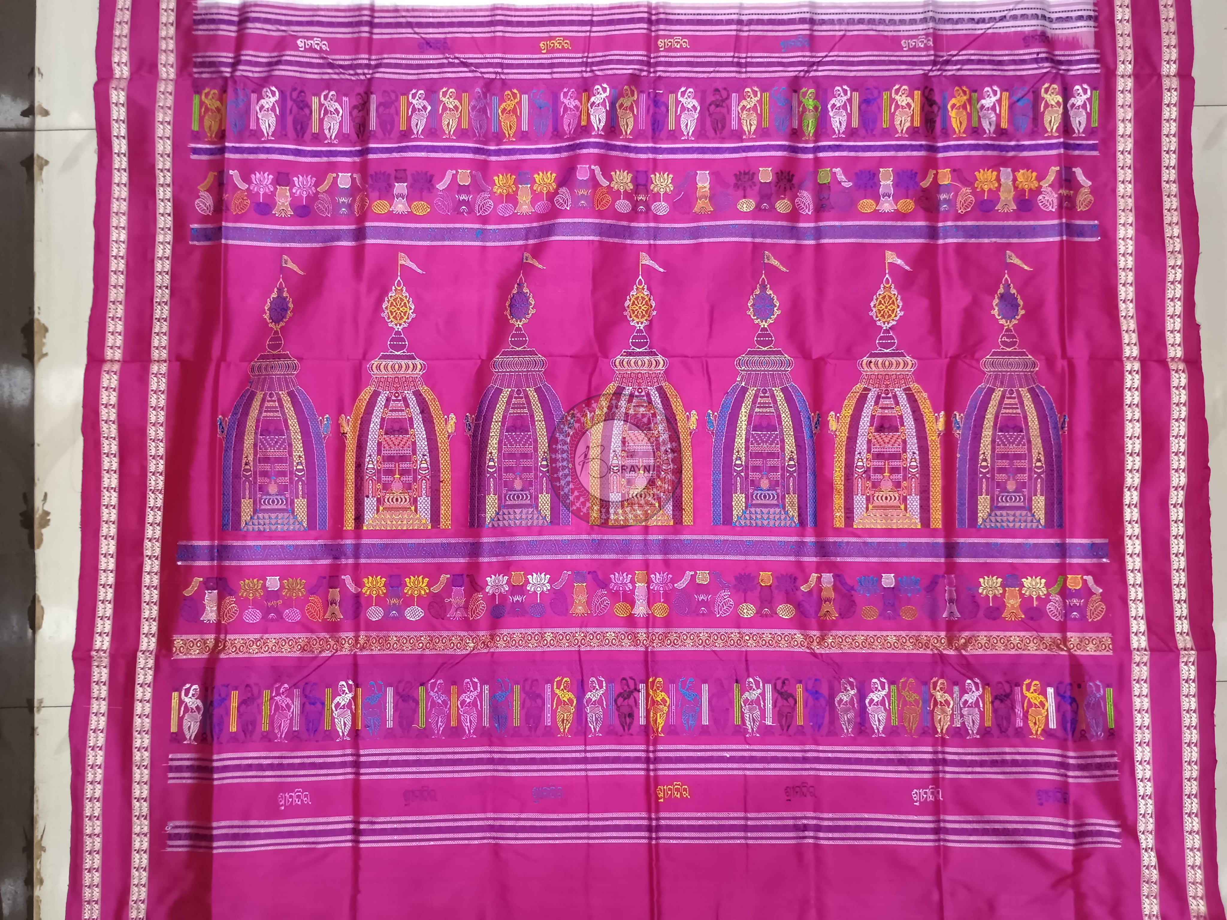 White Magenta Sri Mandir Sambalpuri Silk Saree