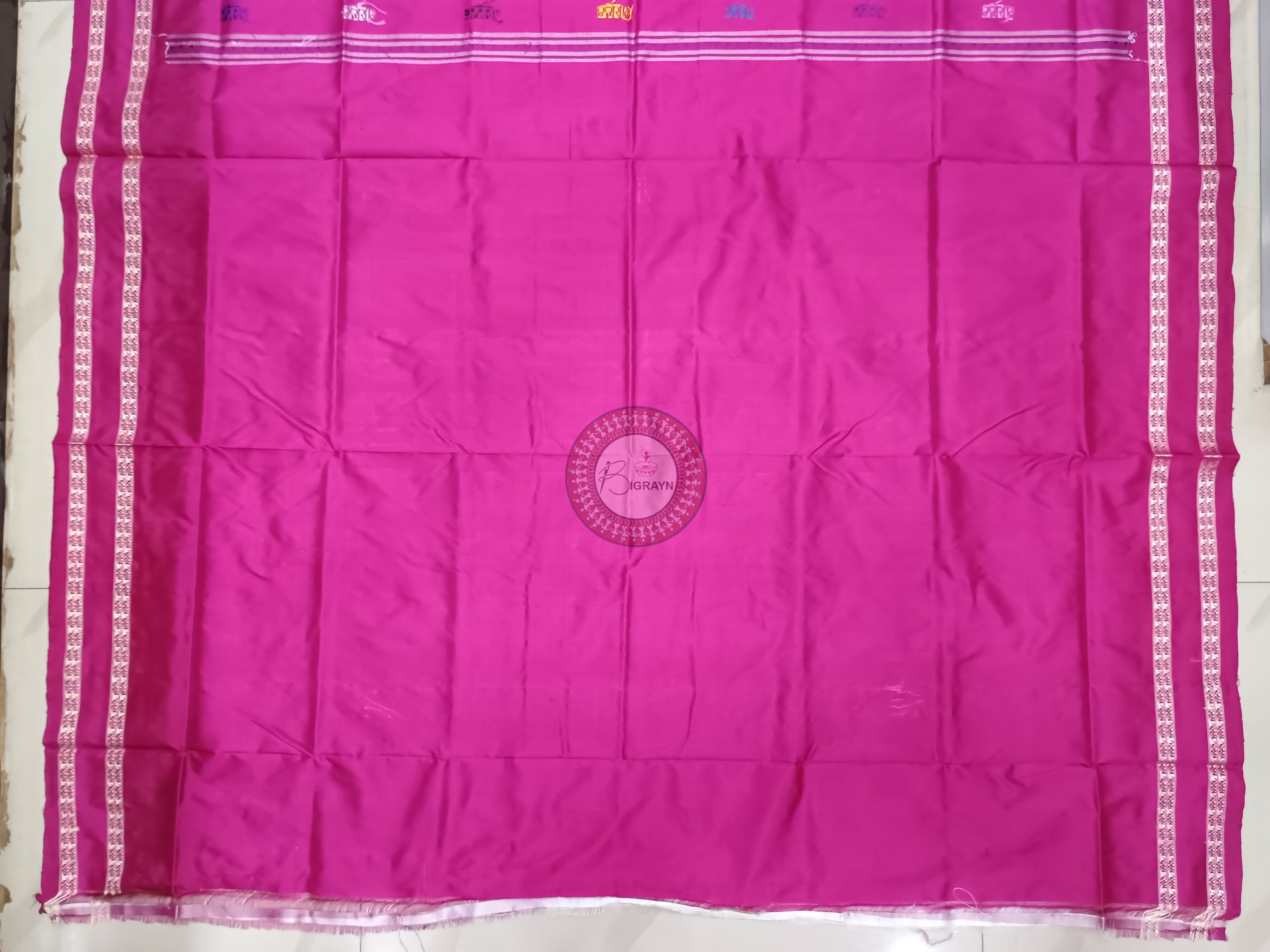 White Magenta Sri Mandir Sambalpuri Silk Saree