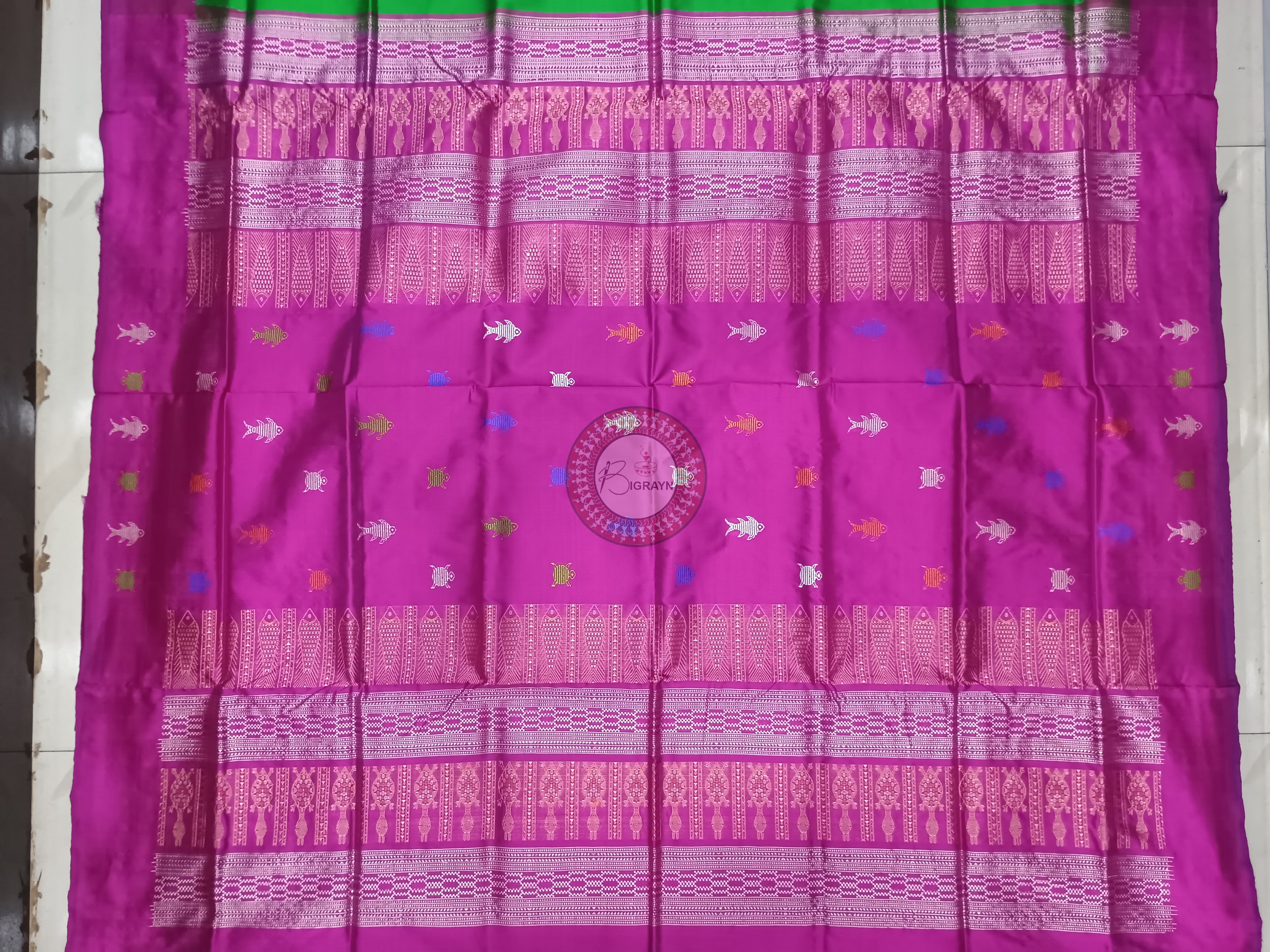 Green Magenta Mastya Kachhap Bomkai Silk Saree