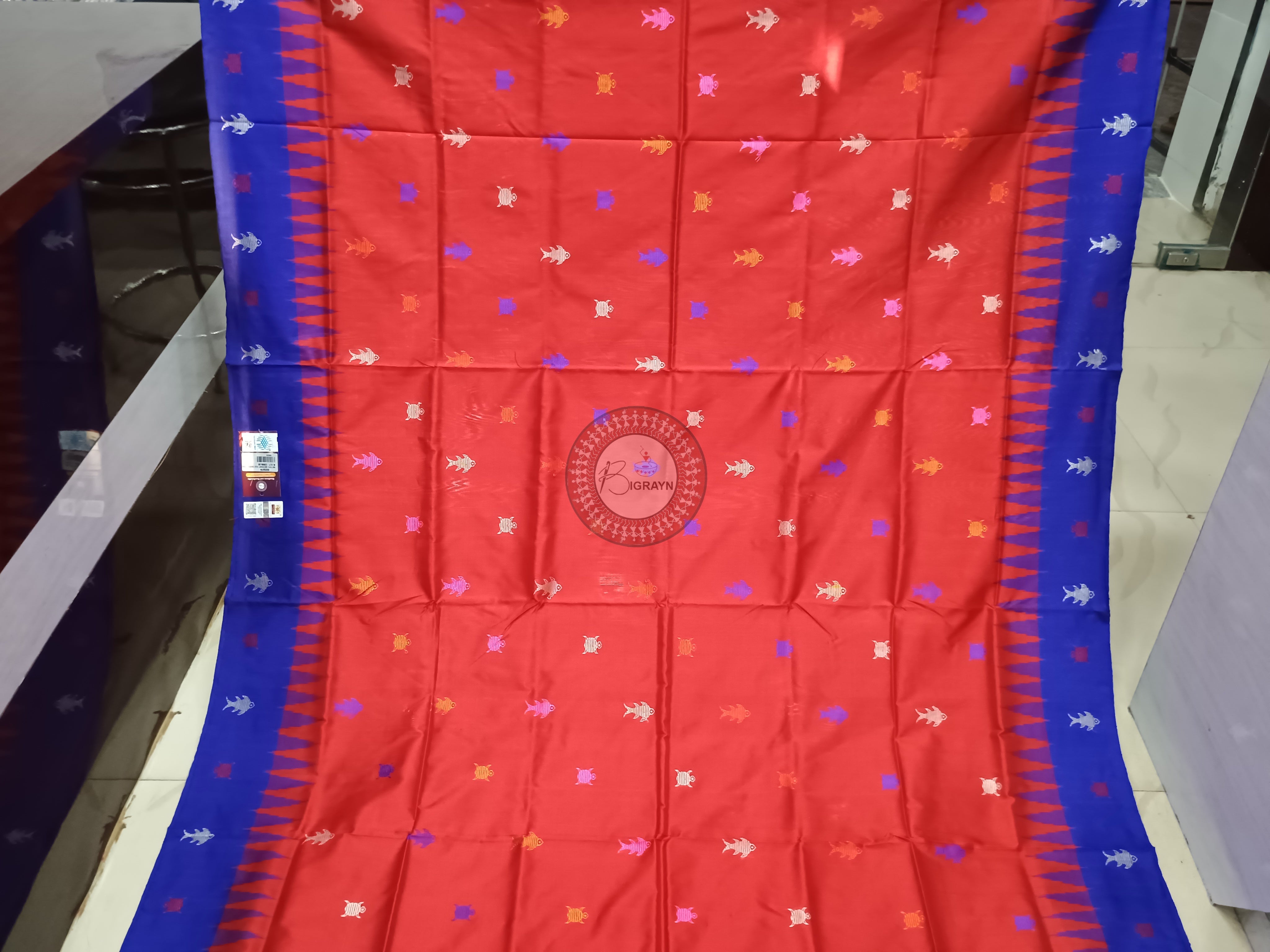 Red Blue Mastya Kachhap Bomkai Silk Saree
