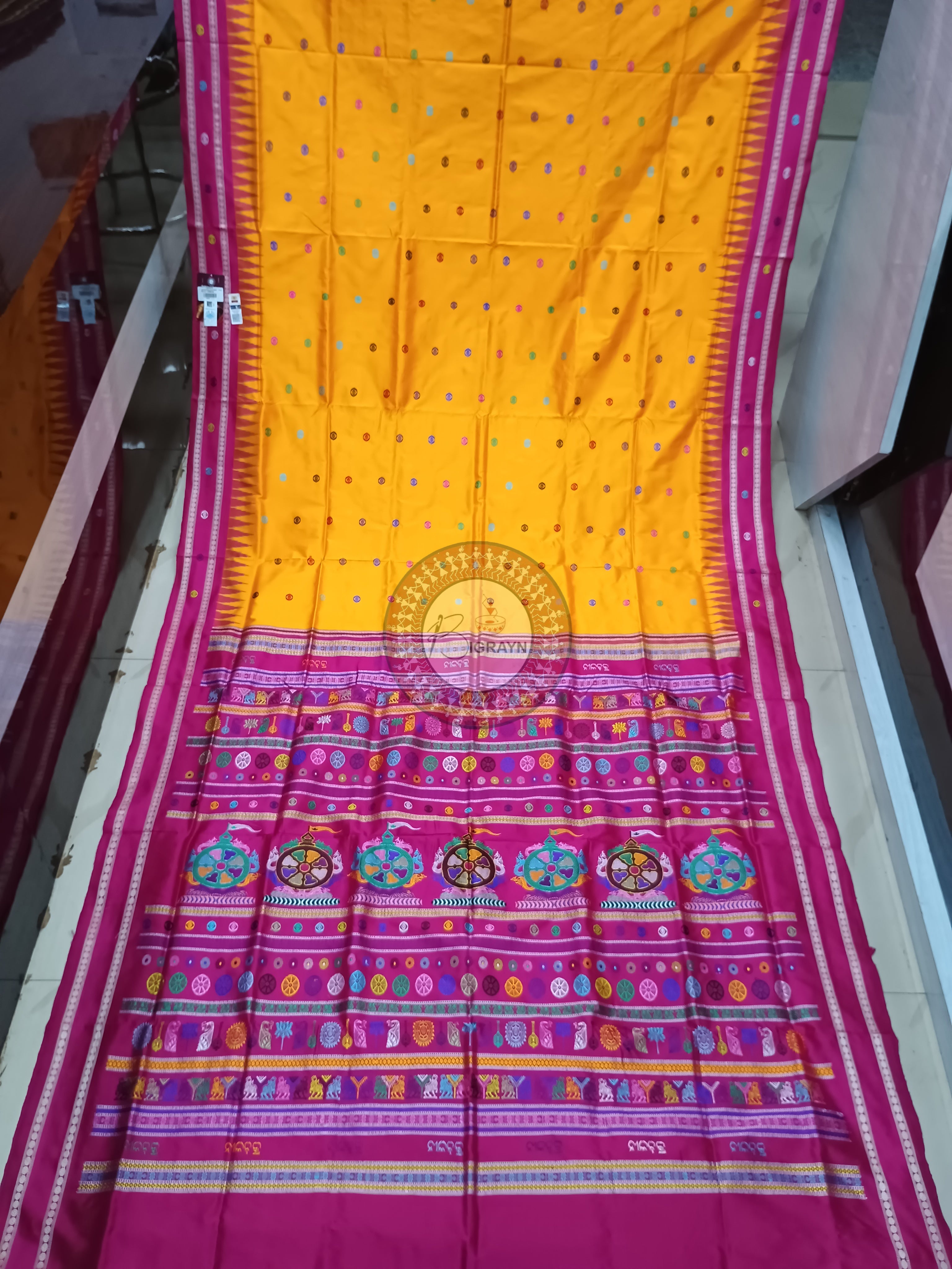 Orange Magenta Neela Chakra Sambalpuri Silk Saree