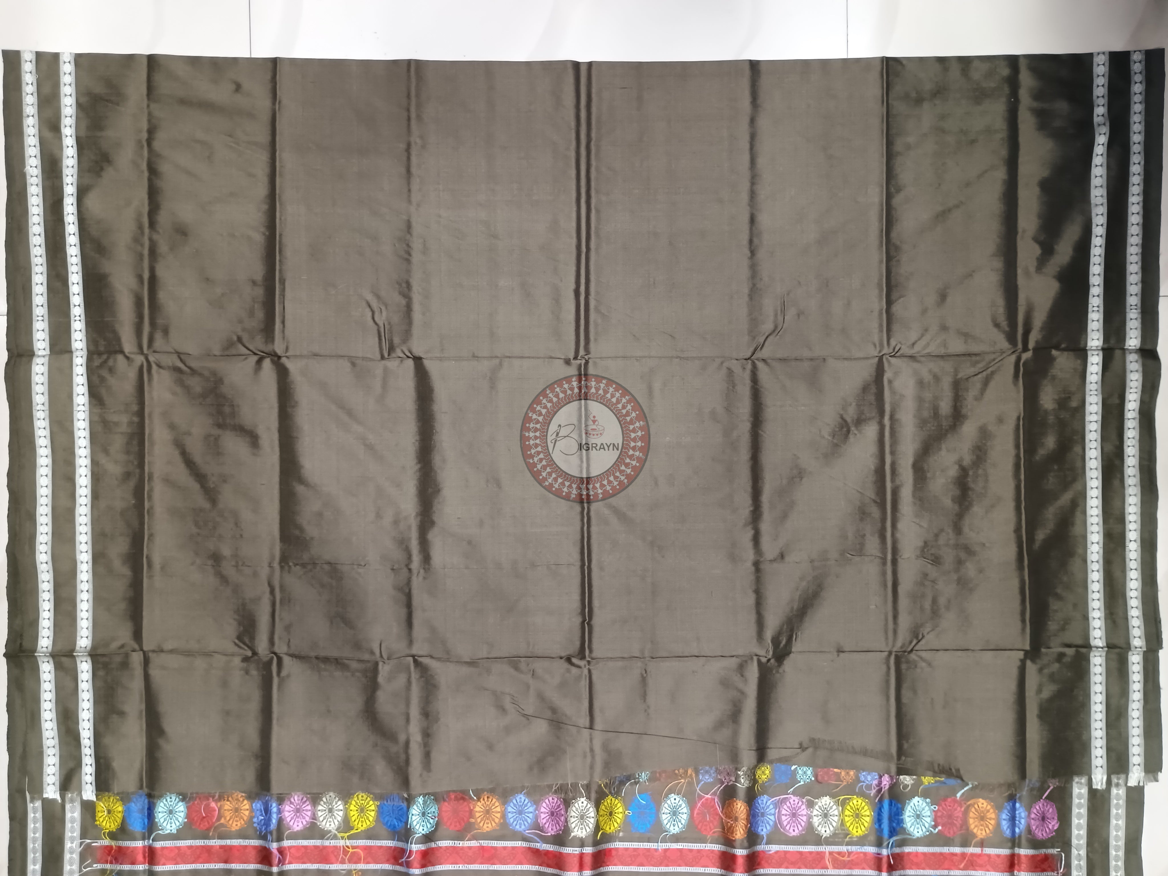 Grey Olive Neela Chakra Sambalpuri Silk Saree