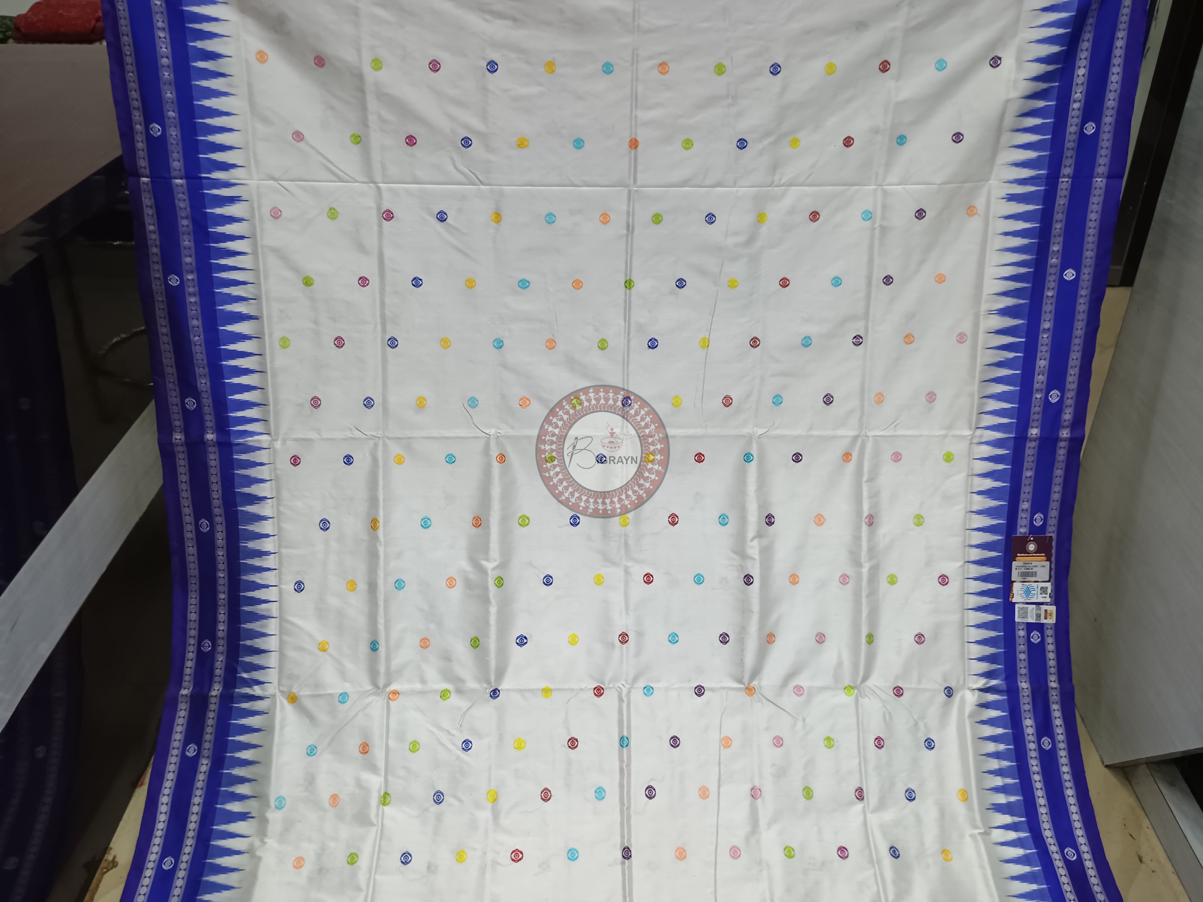 White Blue Neela Chakra Sambalpuri Silk Saree