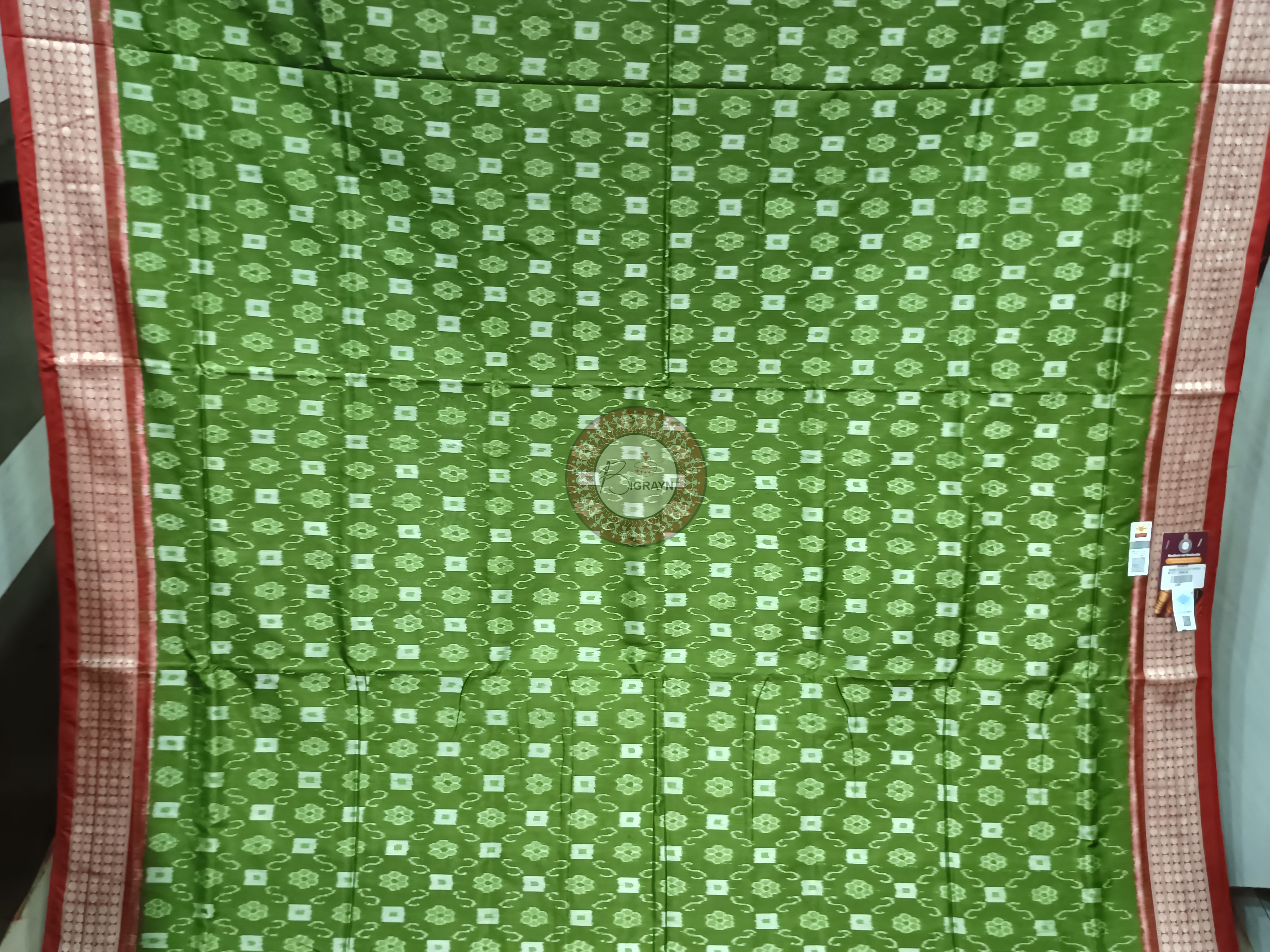 Mehendi Green Red Ek Chandia Sambalpuri Silk Saree