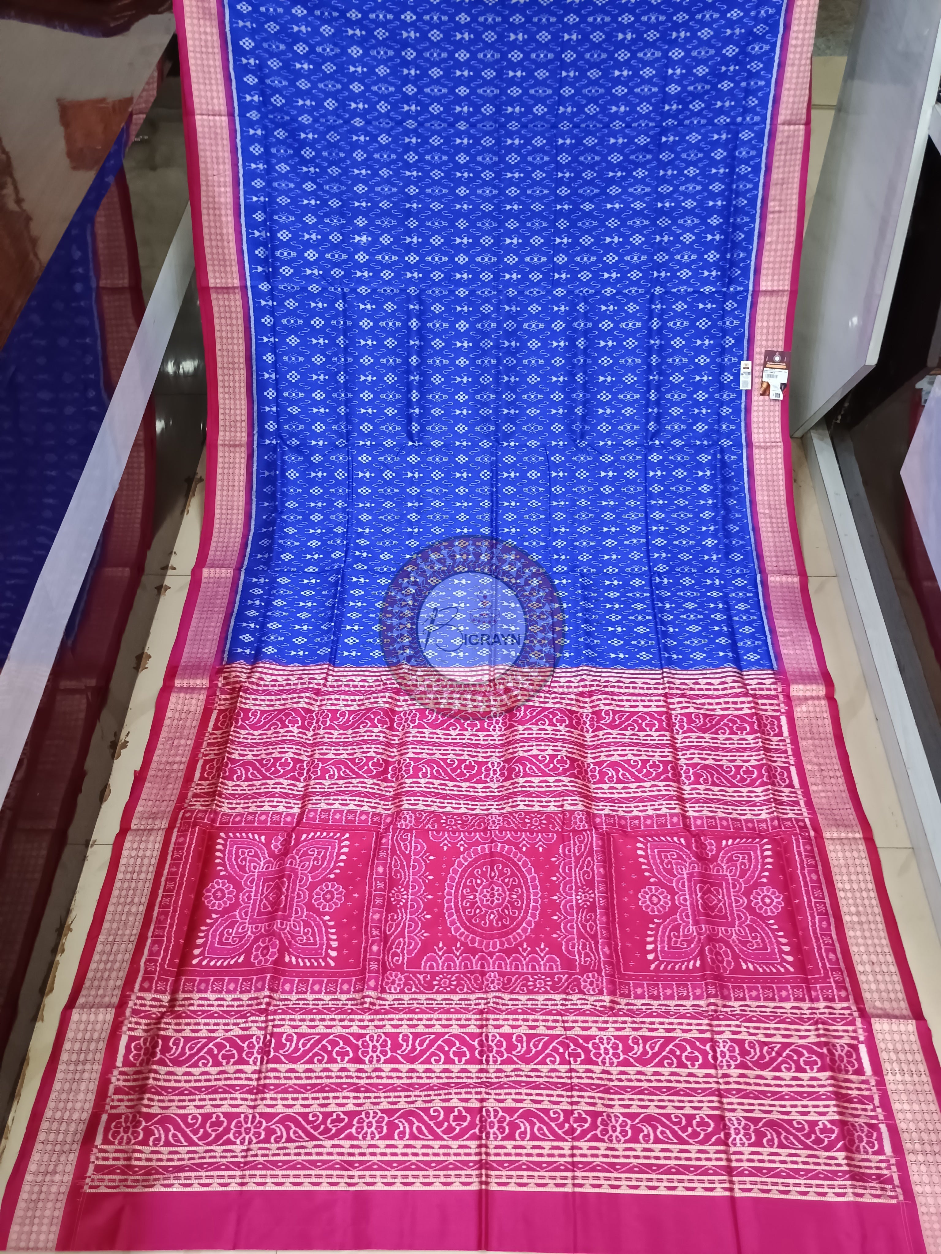 Blue Magenta Tribal Ek Chandia Sambalpuri Silk Saree