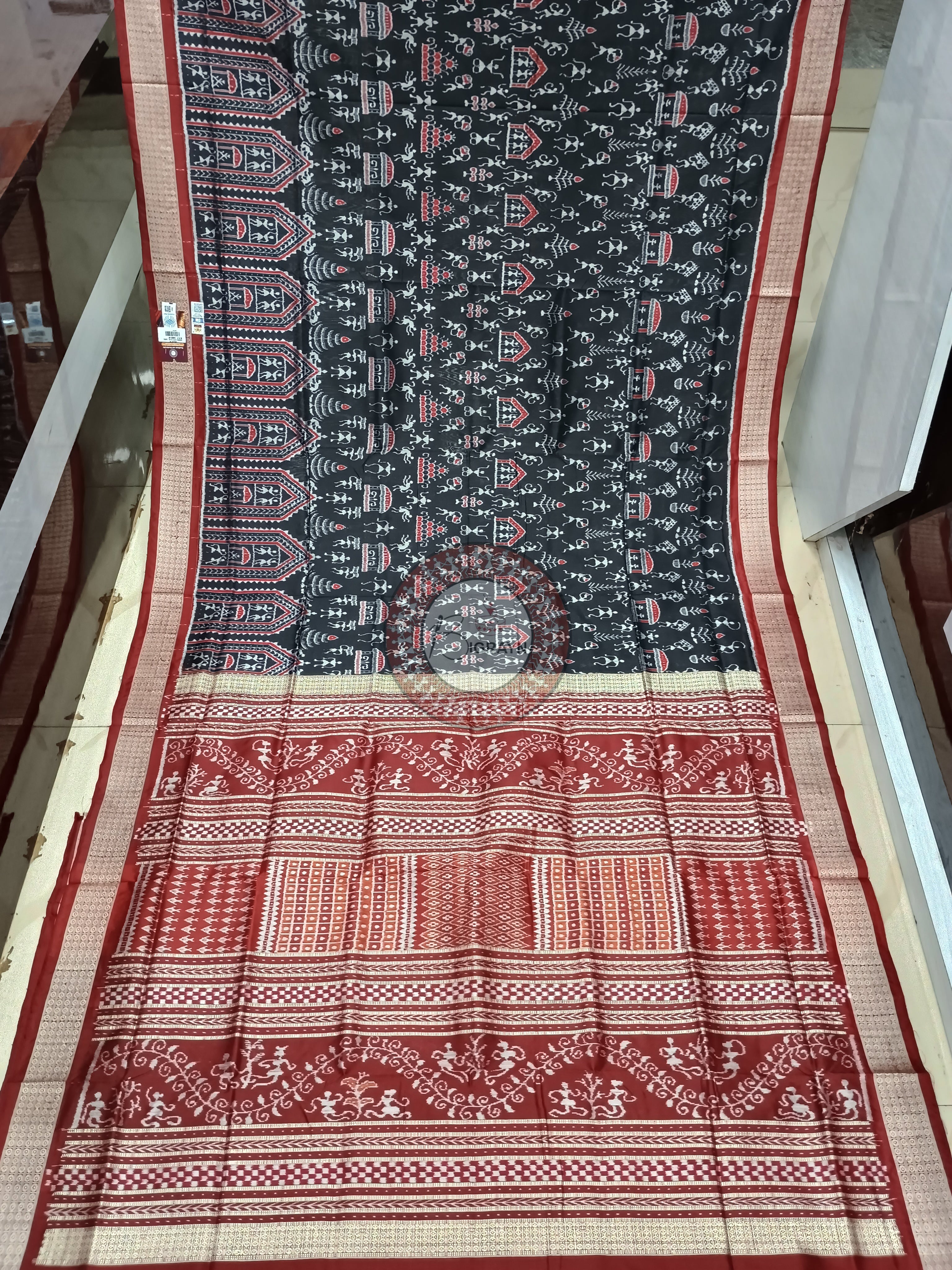Black Maroon Tribal And House Sambalpuri Silk Saree