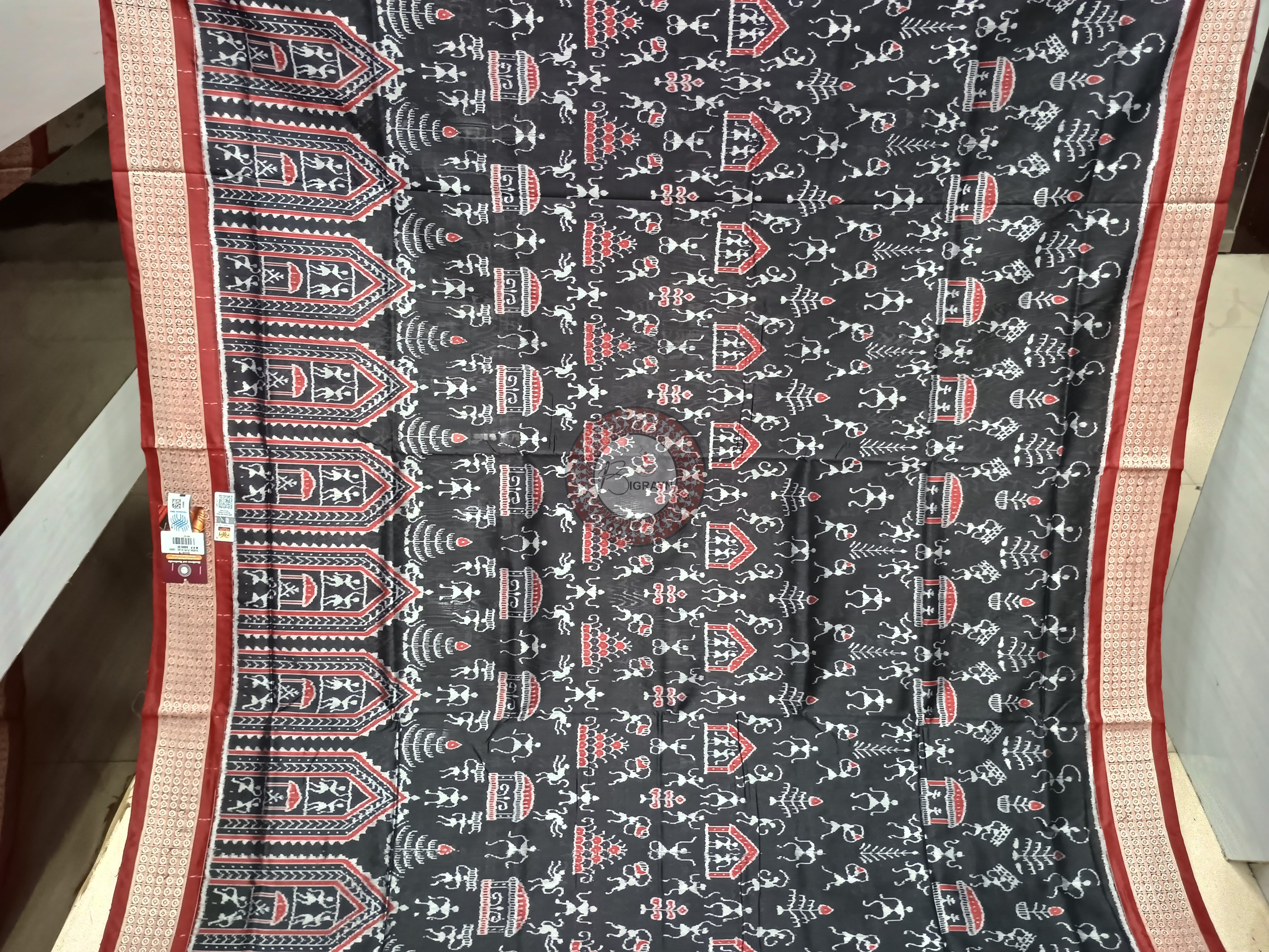 Black Maroon Tribal And House Sambalpuri Silk Saree