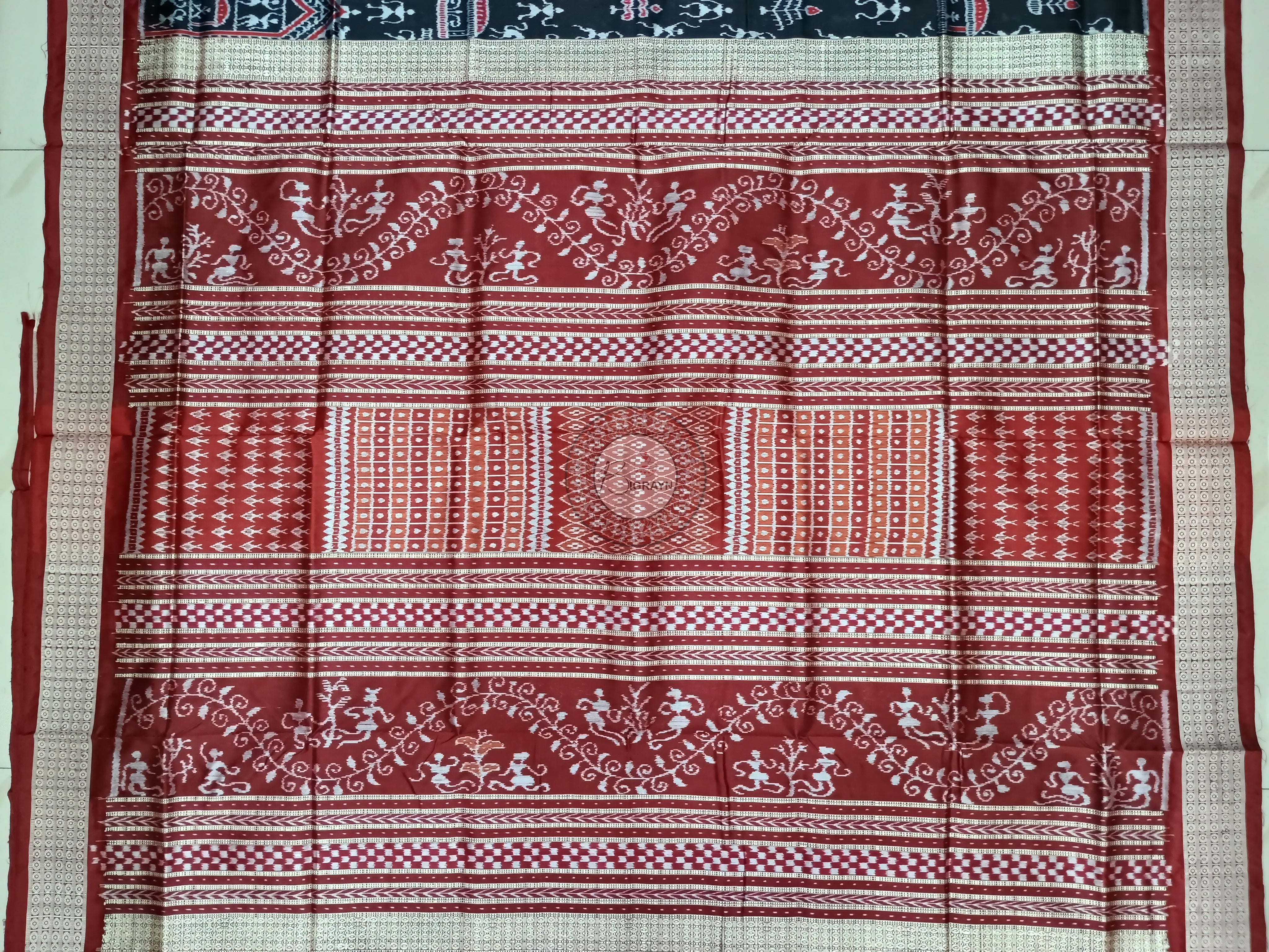 Black Maroon Tribal And House Sambalpuri Silk Saree