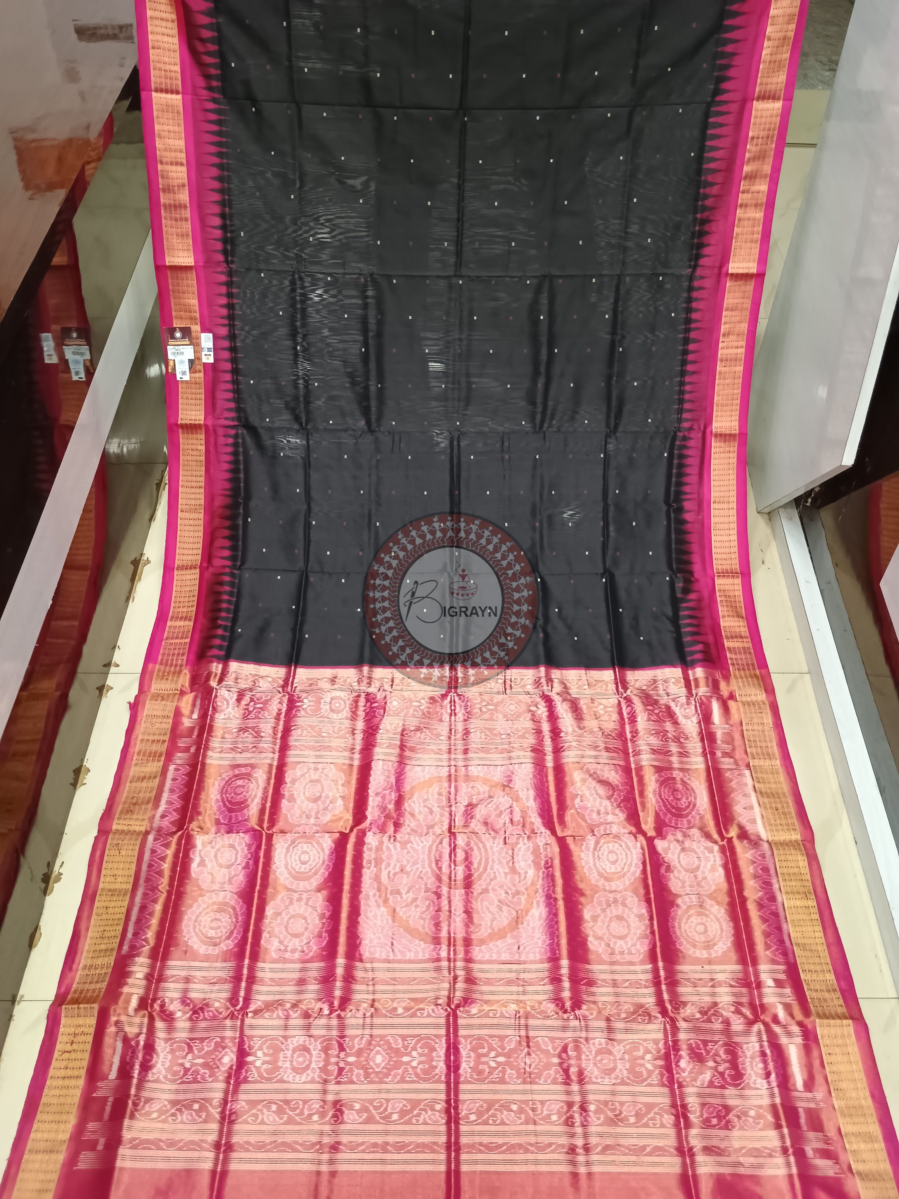 "Odisha Handloom Tissue Silk Saree with shimmering texture, elegant zari border, and lightweight drape, handcrafted by artisans"