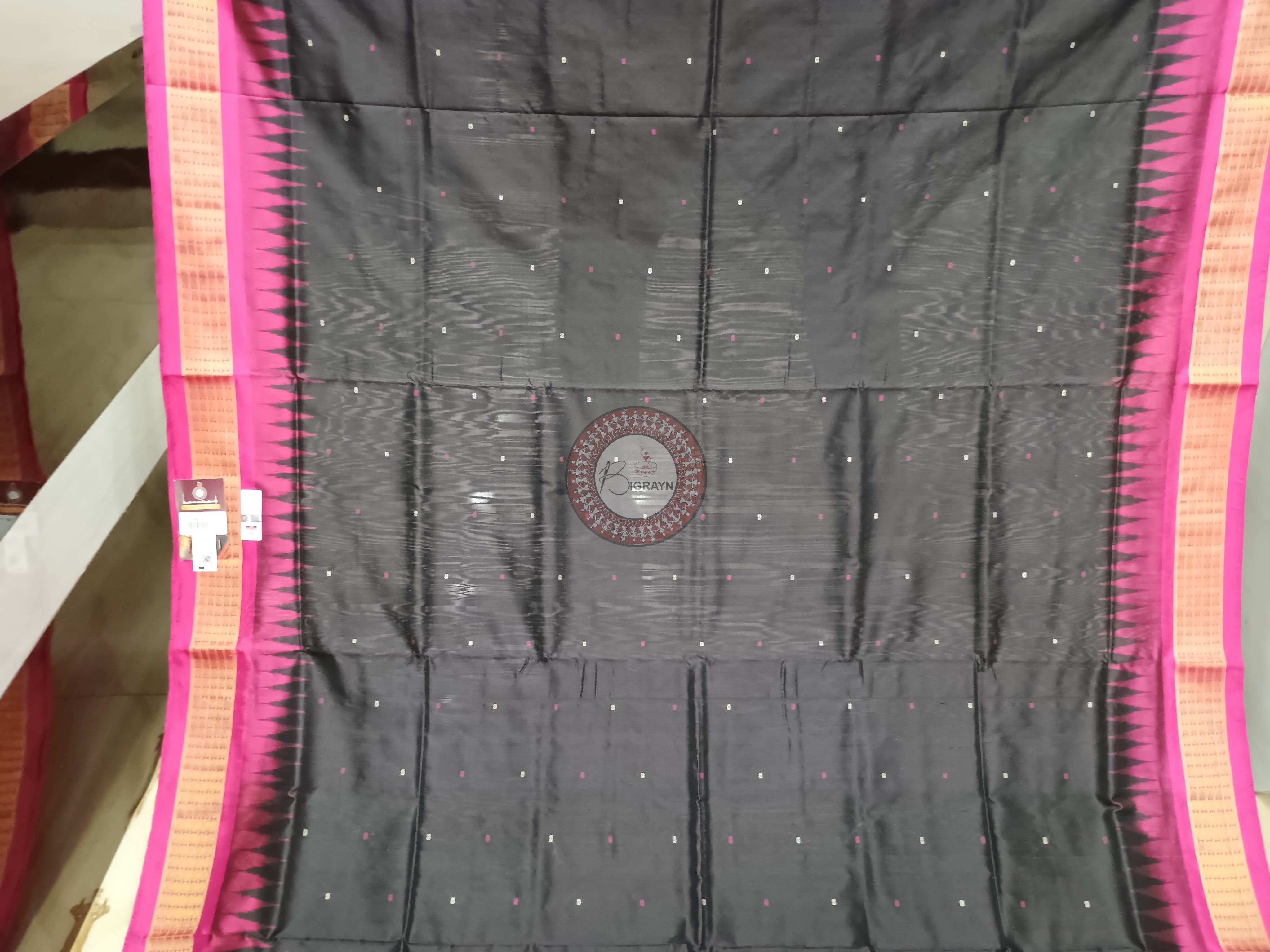 "Odisha Handloom Tissue Silk Saree with shimmering texture, elegant zari border, and lightweight drape, handcrafted by artisans"