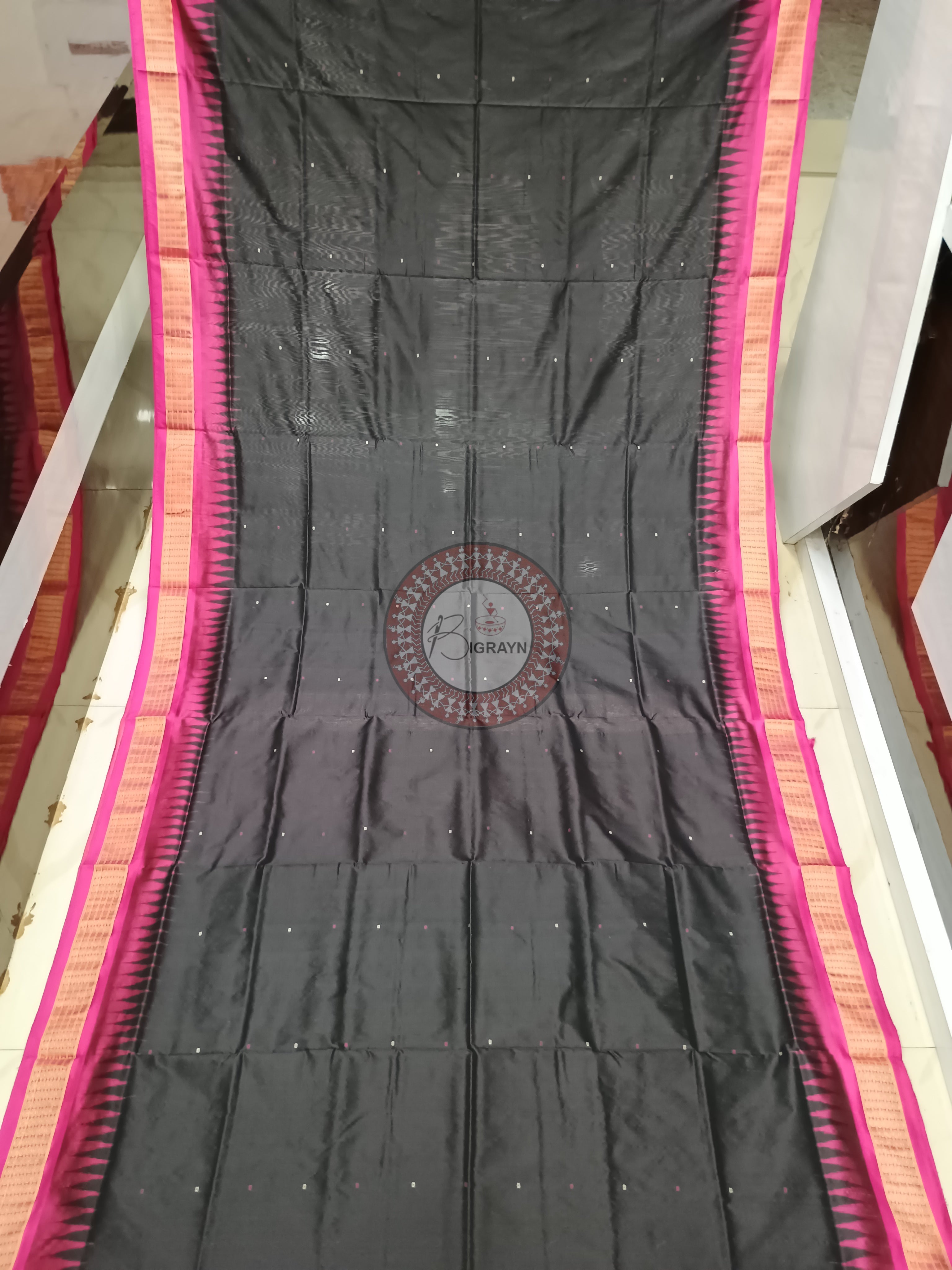 "Odisha Handloom Tissue Silk Saree with shimmering texture, elegant zari border, and lightweight drape, handcrafted by artisans"