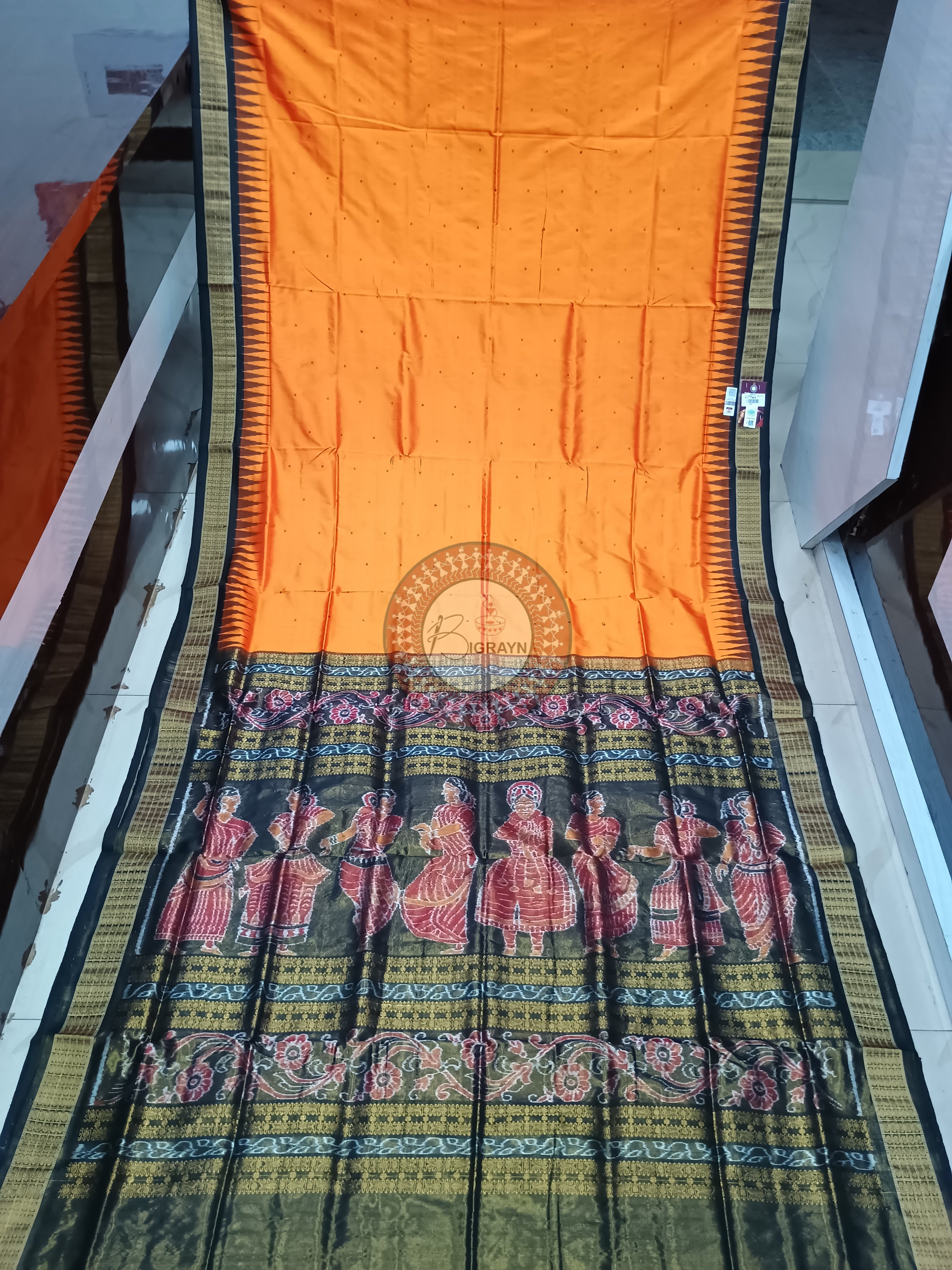 "Odisha Handloom Tissue Silk Saree with shimmering texture, elegant zari border, and lightweight drape, handcrafted by artisans"