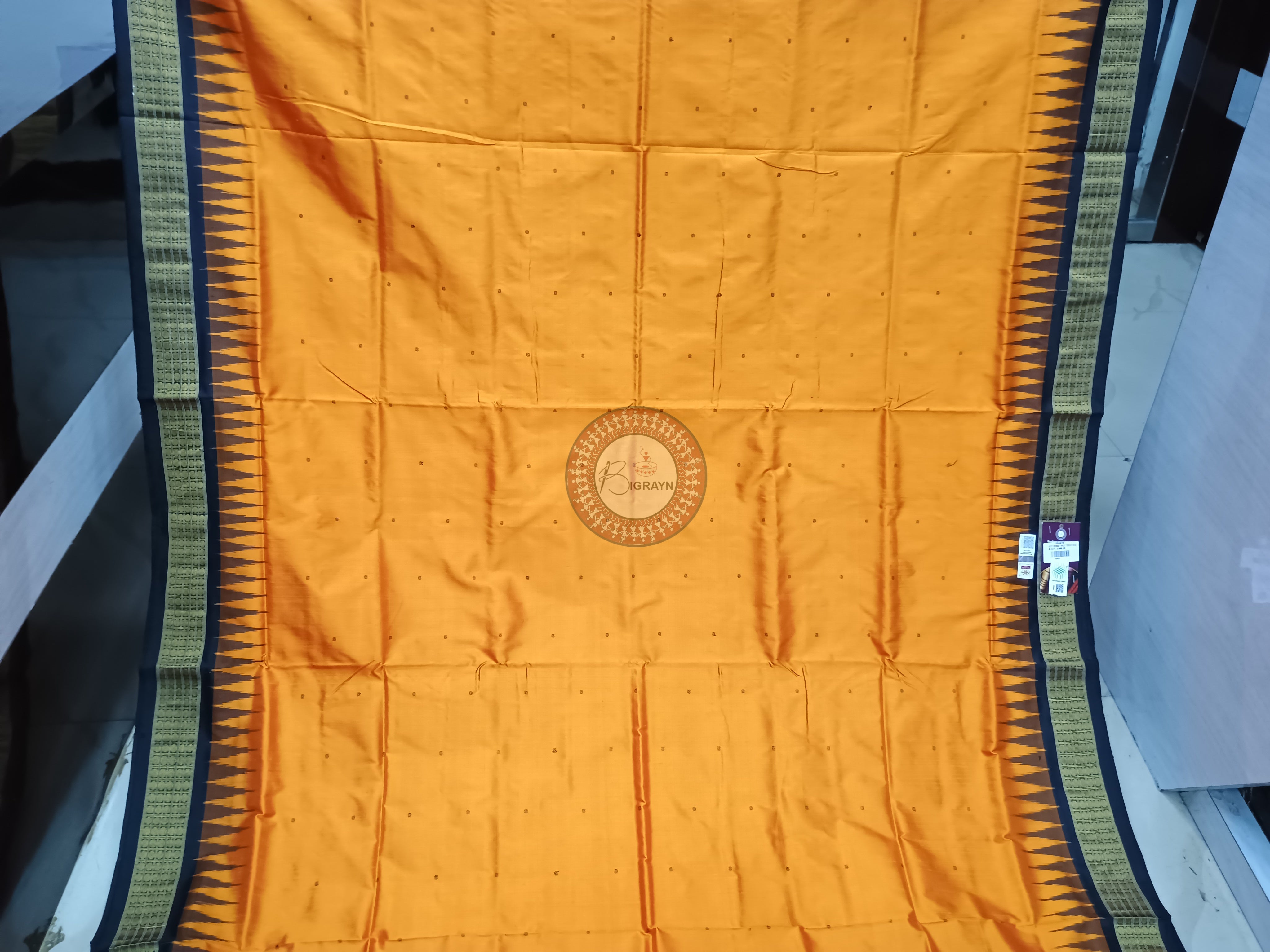 "Odisha Handloom Tissue Silk Saree with shimmering texture, elegant zari border, and lightweight drape, handcrafted by artisans"