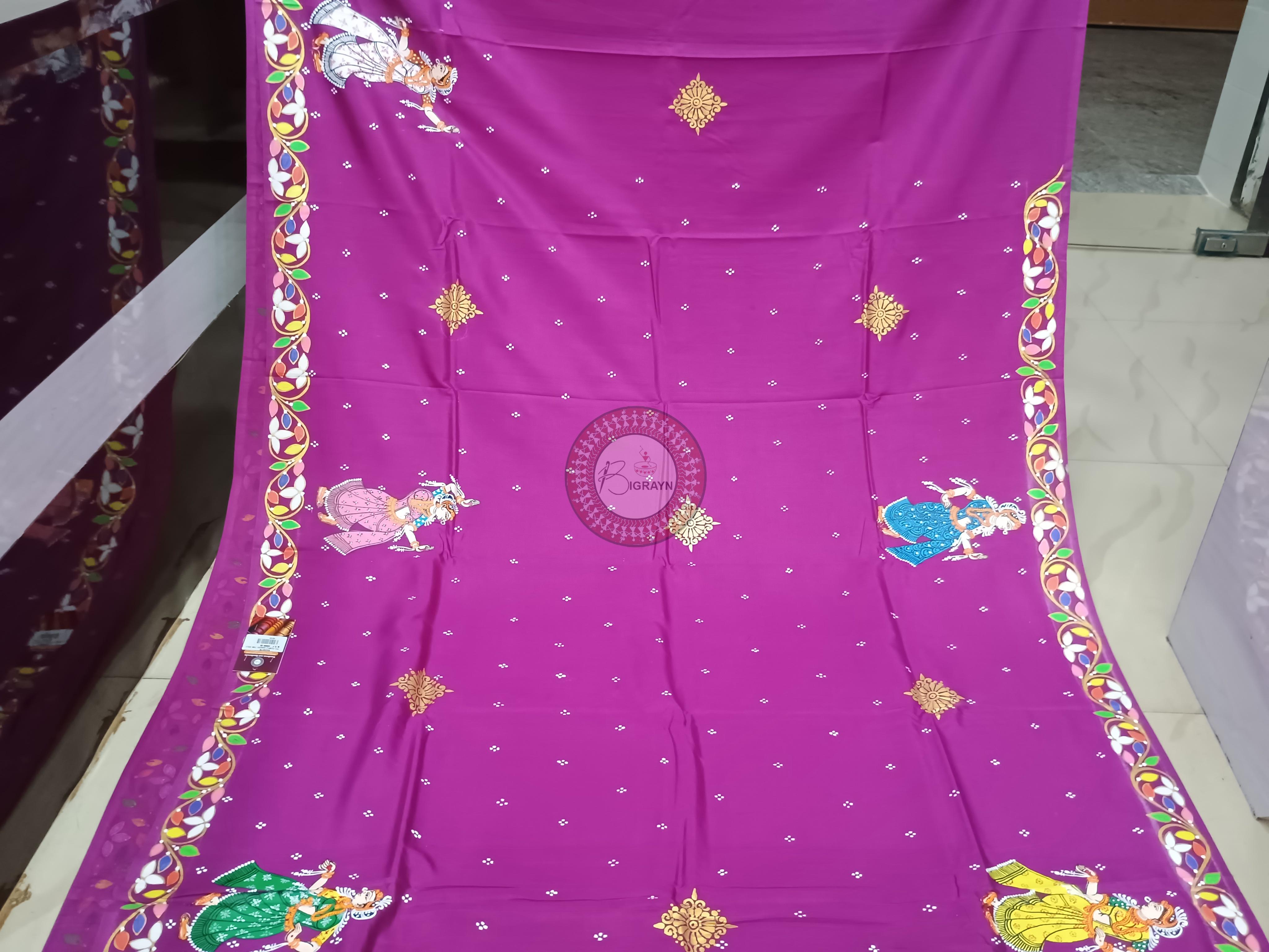 Magenta Ganesh Theme Pattachitra Khadi Silk Saree