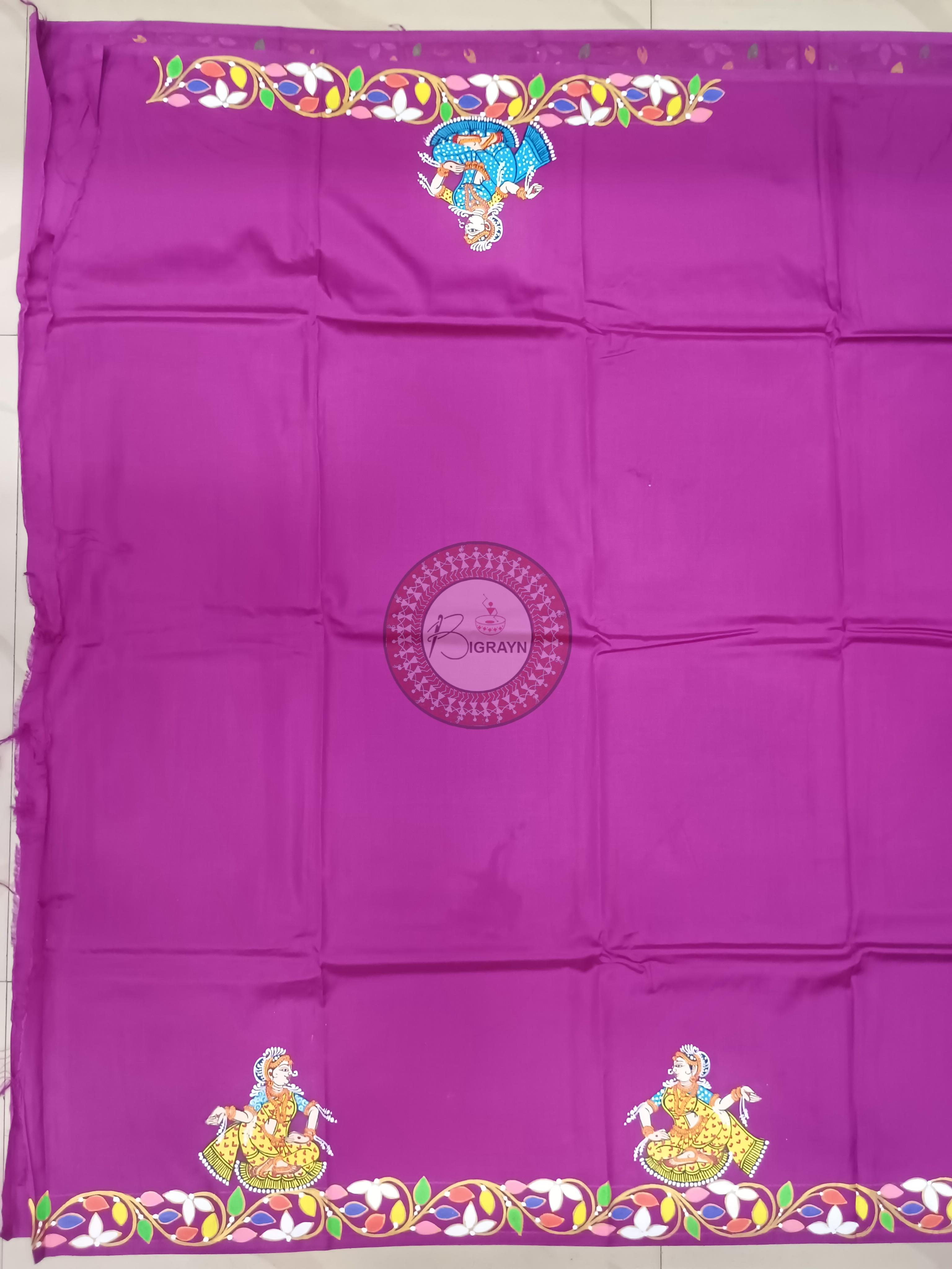 Magenta Ganesh Theme Pattachitra Khadi Silk Saree