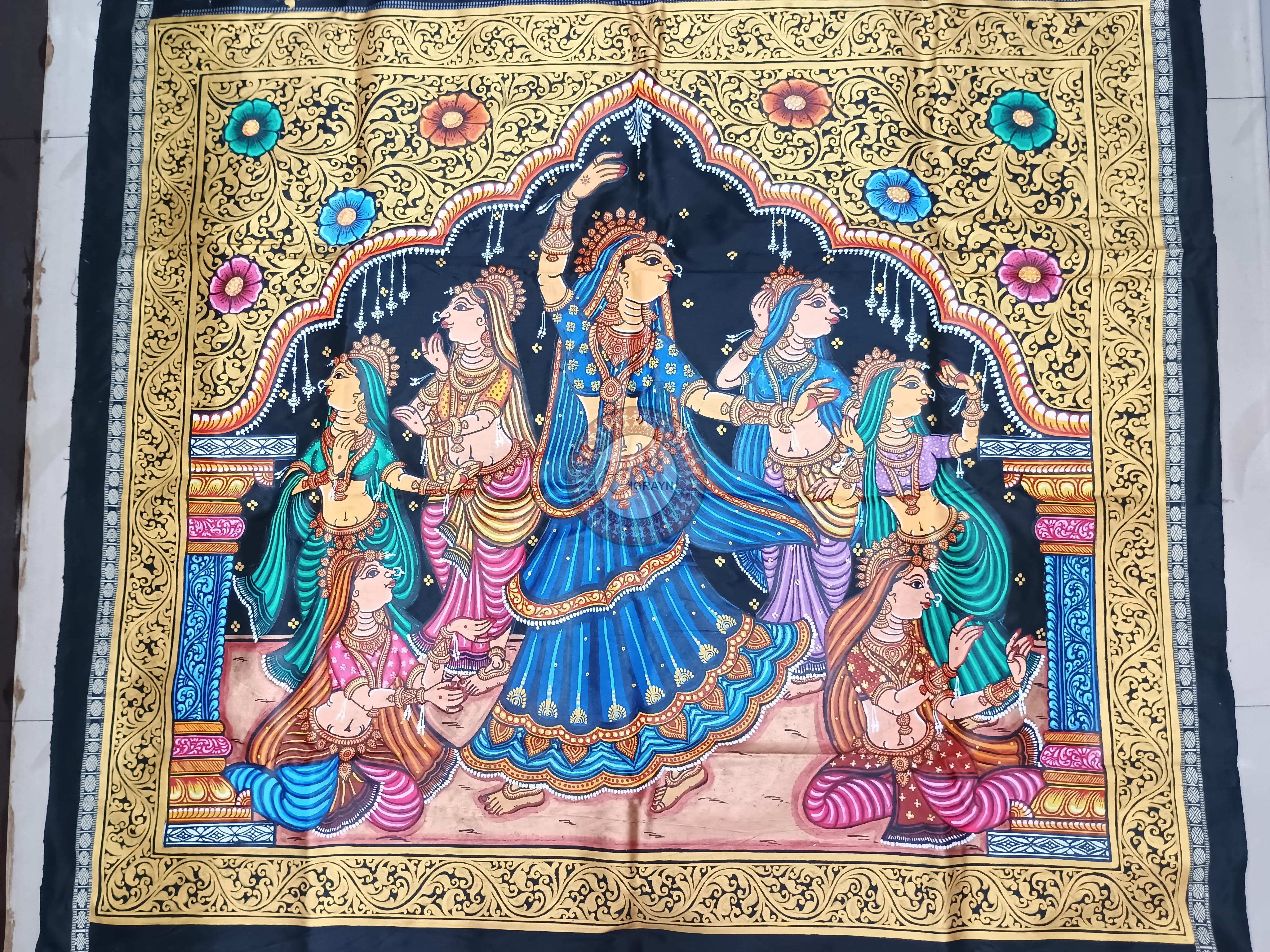 Magenta Black Rajastani Dancer Theme Pattachitra Sambalpuri Silk Saree