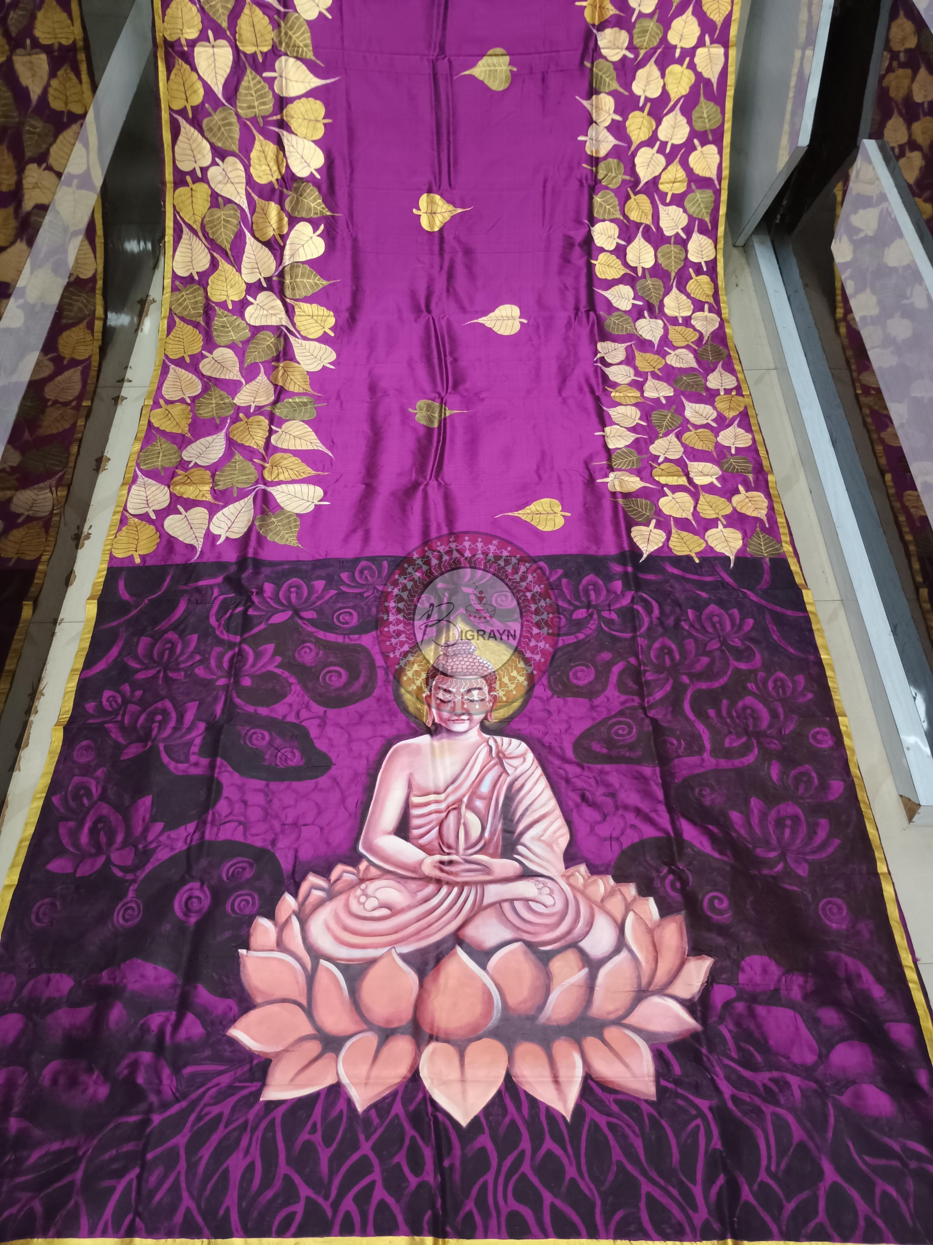 Purple Budhha Theme Pattachitra Sambalpuri Silk Saree