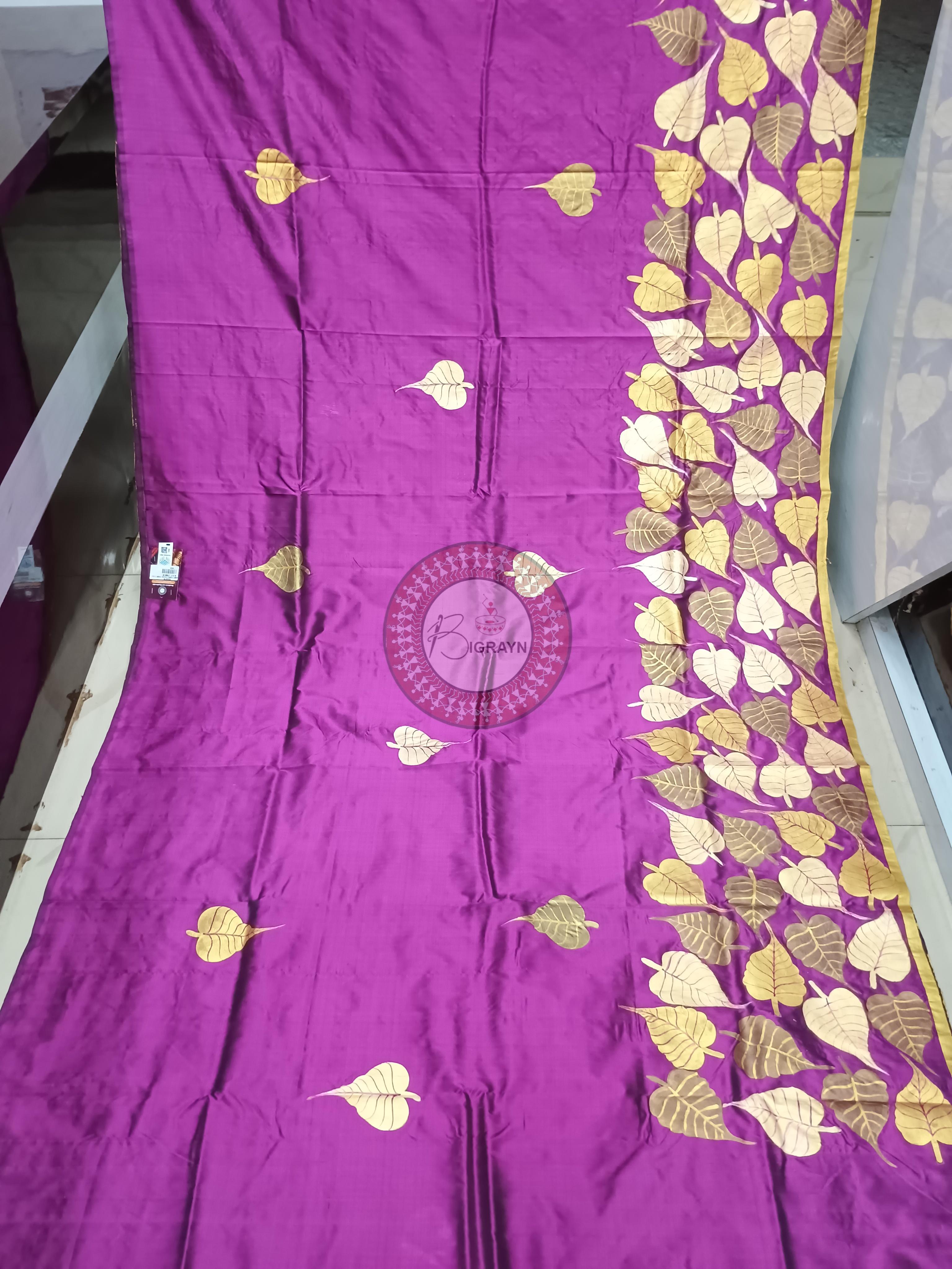 Purple Budhha Theme Pattachitra Sambalpuri Silk Saree