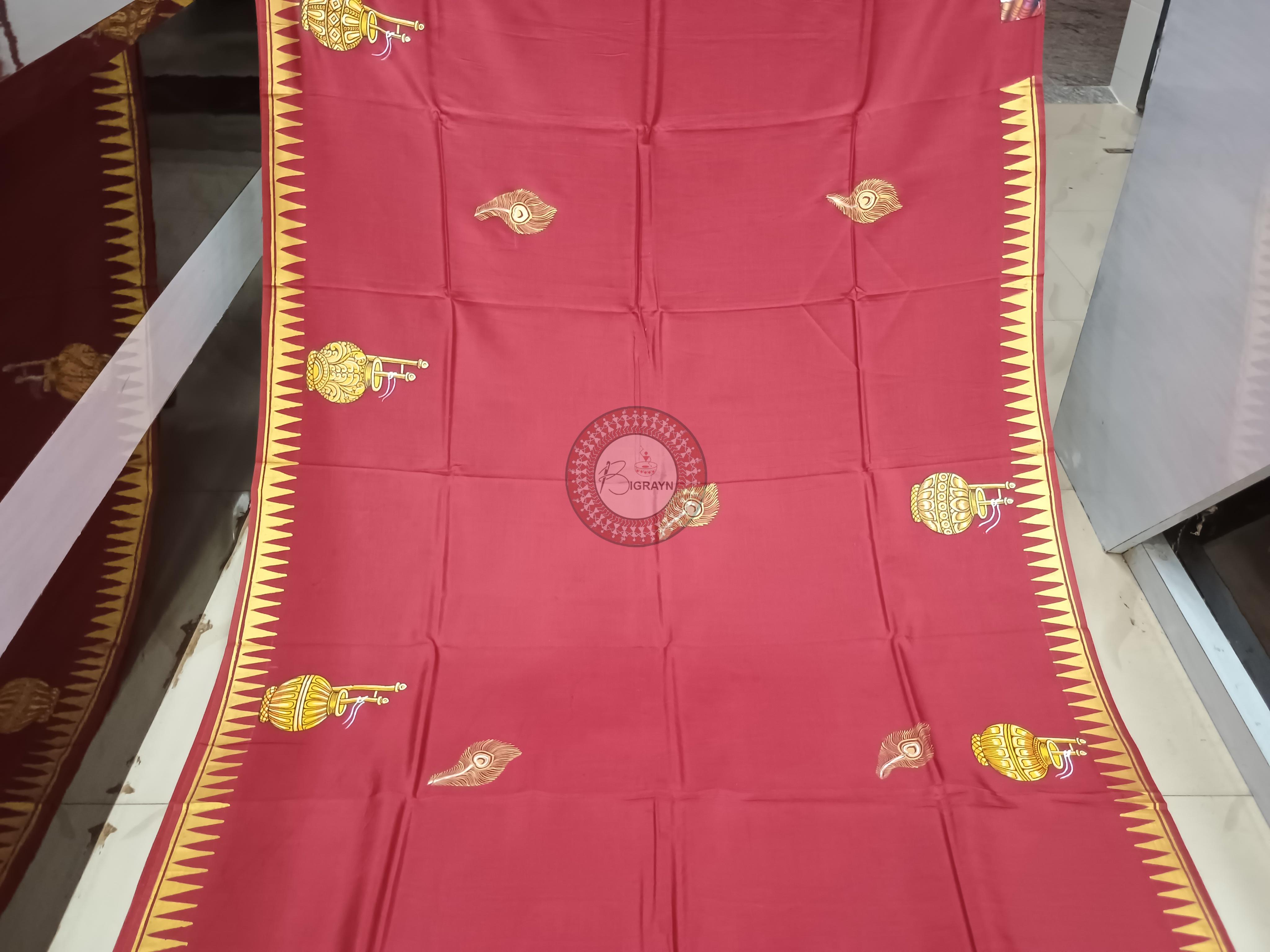 Maroon Dadhi Manthana Theme Pattachitra Khadi Silk Saree