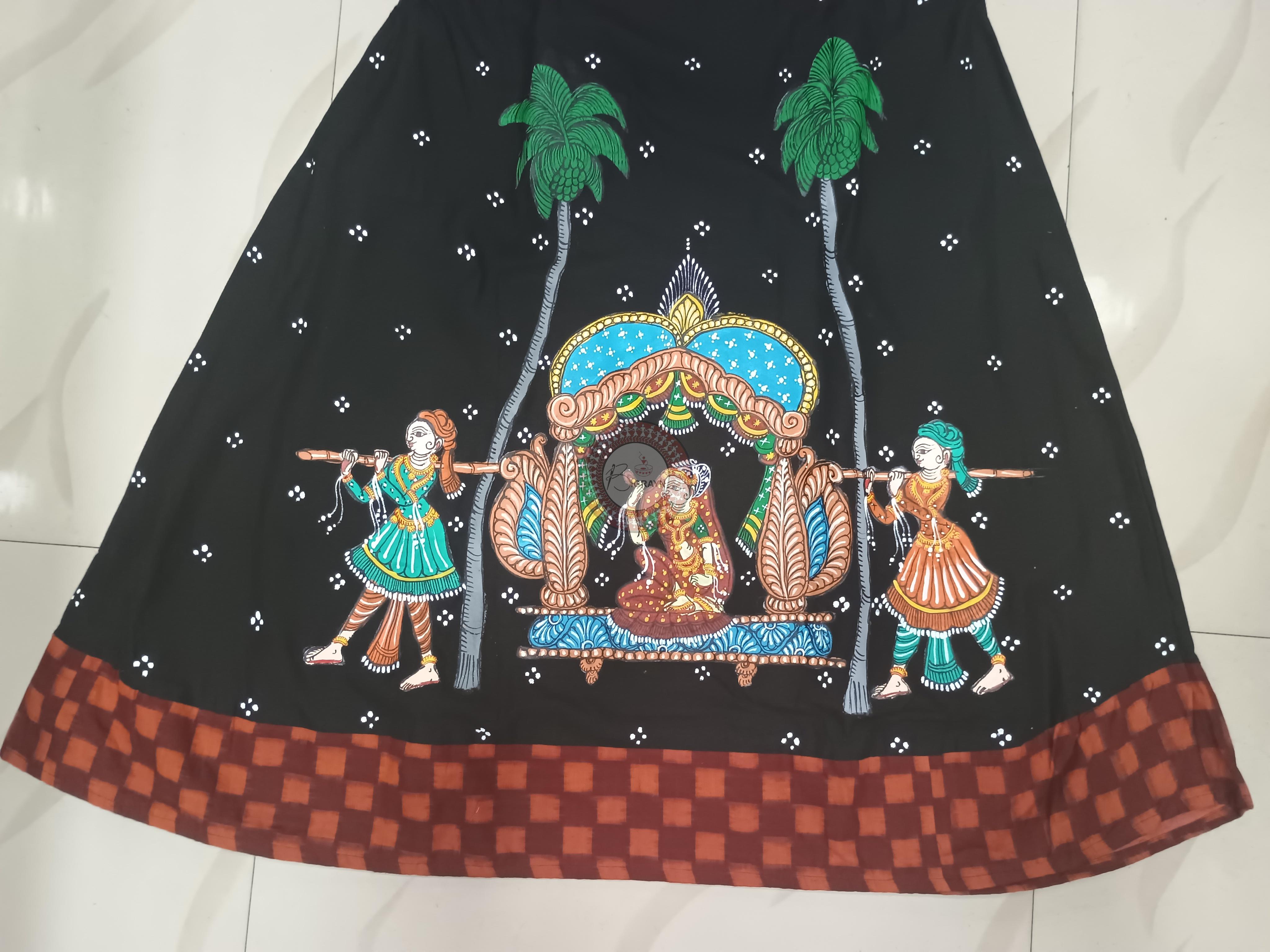 Black Maroon Marriage Theme Odisha Hand Painted Pattachitra Anarkali