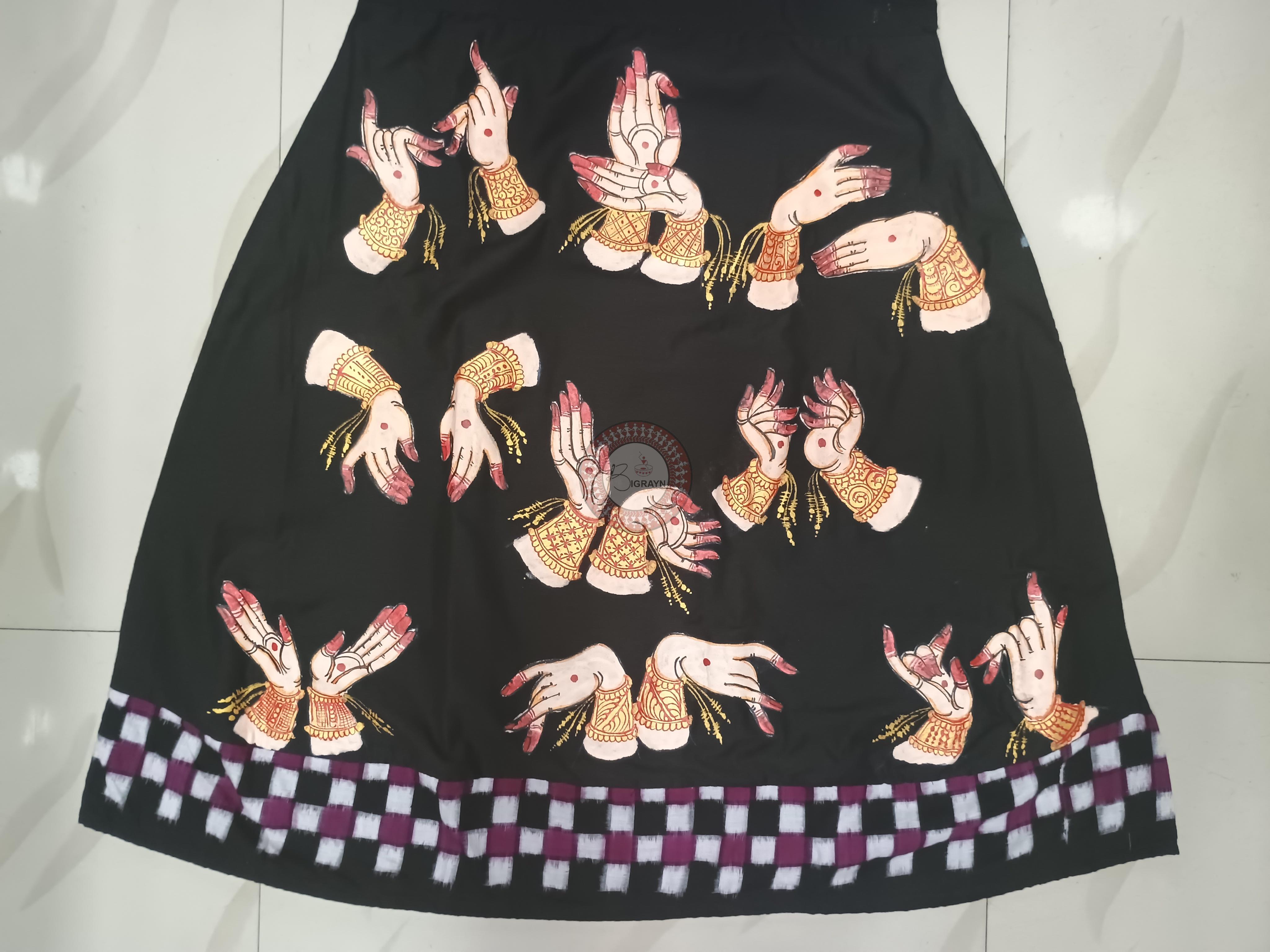 Black Maroon Odishi Mudra Theme Odisha Hand Painted Pattachitra Anarkali