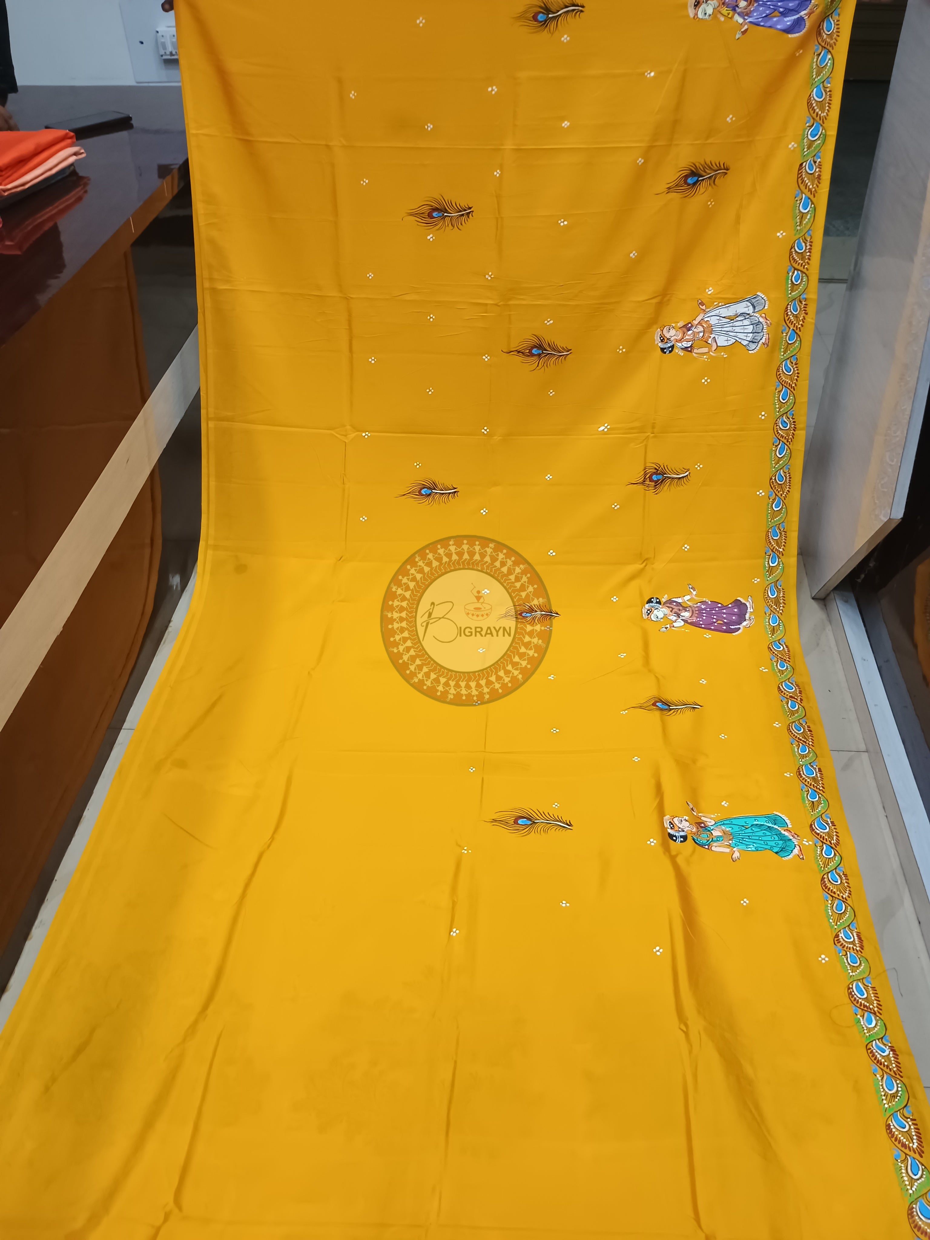 Yellow Kanchi Abhiyan Theme Pattachitra Khadi Silk Saree