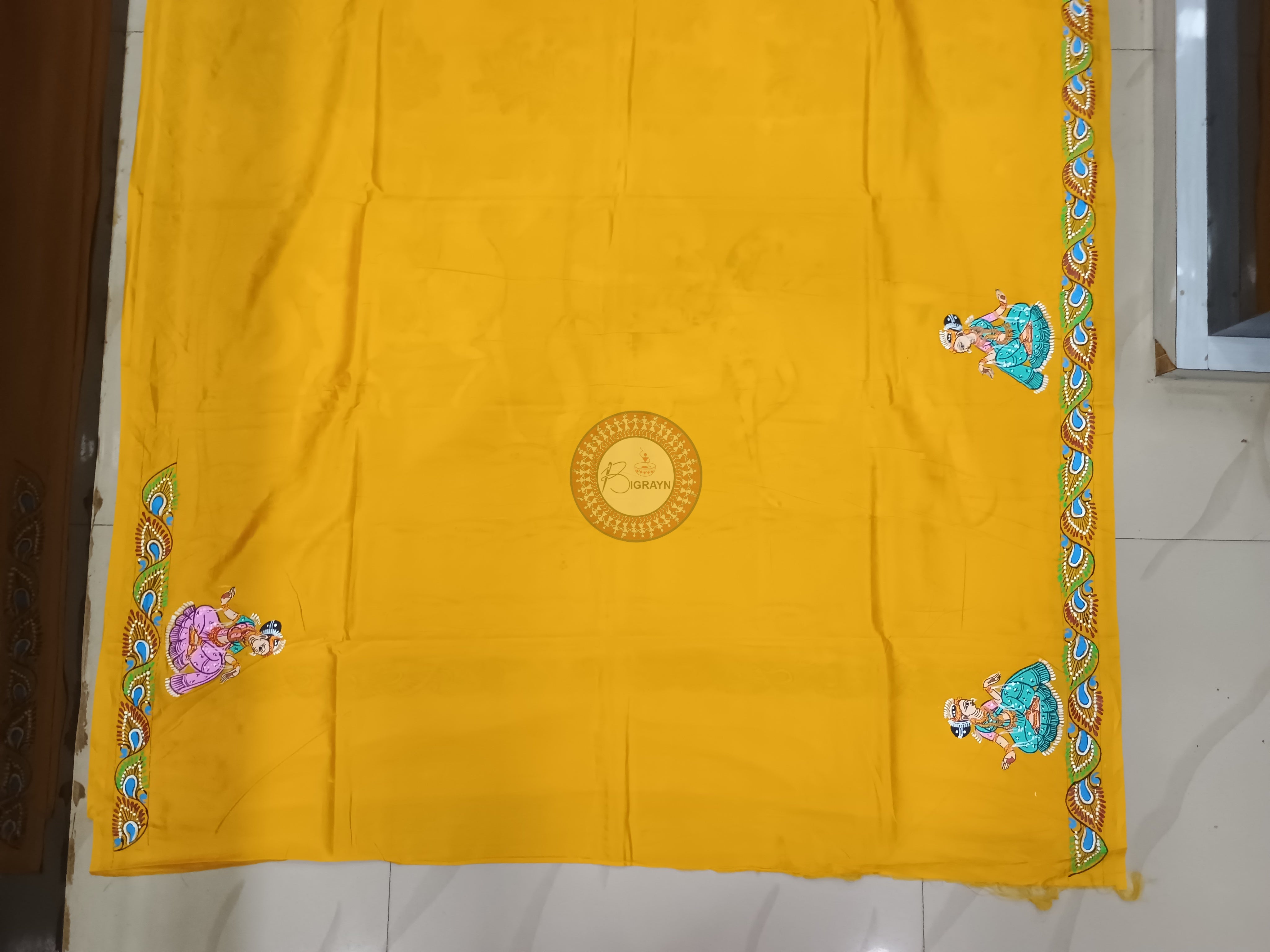 Yellow Kanchi Abhiyan Theme Pattachitra Khadi Silk Saree